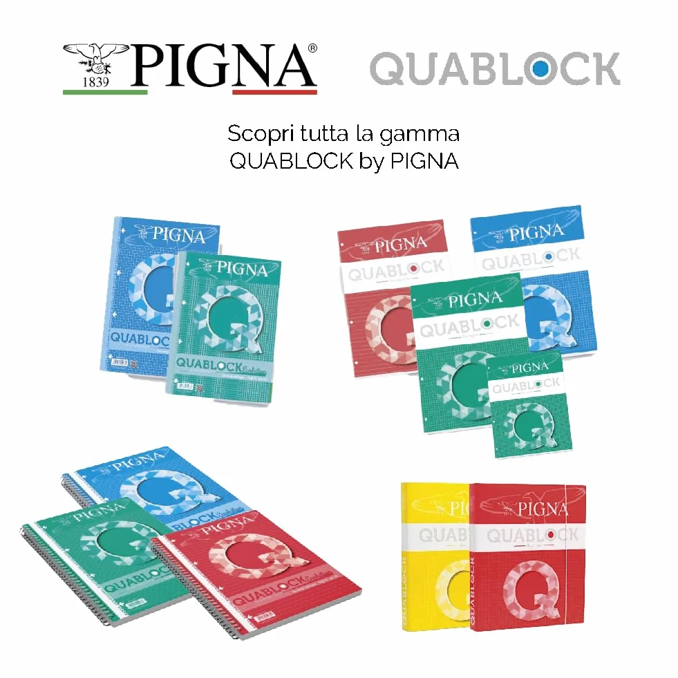 Pigna QUABLOCK A5 Blocco collato 80 gr 50 fogli 4 fori archivio quadretti 5 mm Confezione 5 pezzi