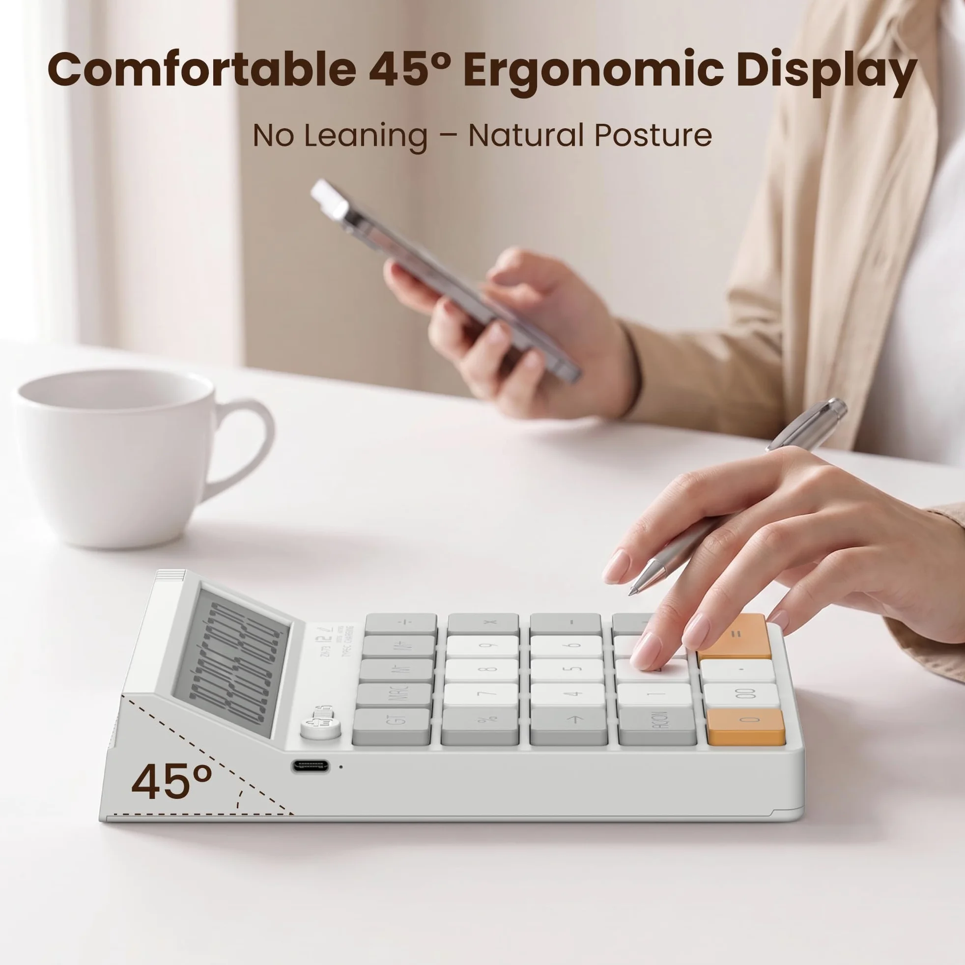 Calcolatrice da tavolo con blocco di scrittura, ampio display a 12 cifre, angolo di visione ergonomico di 45°.