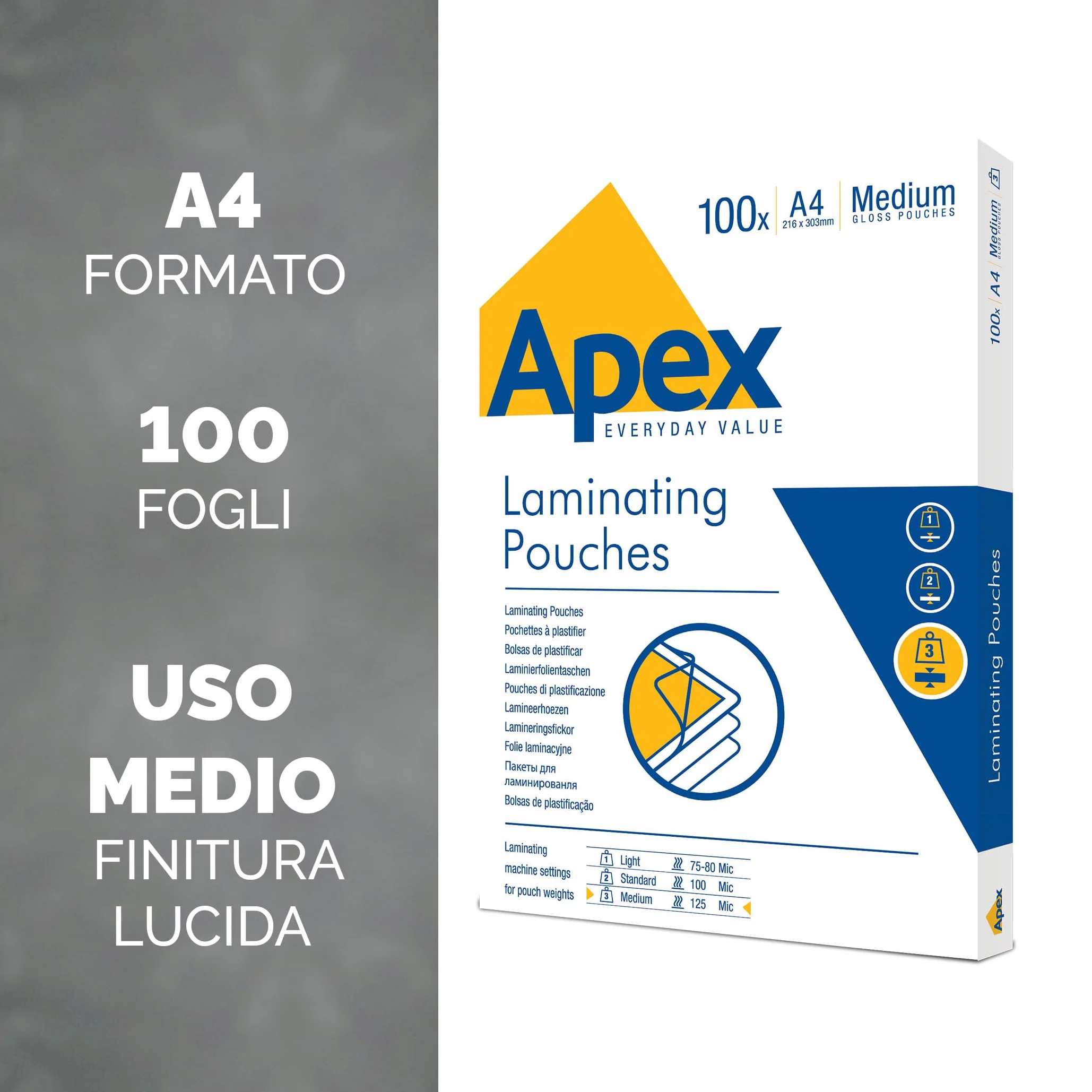 Fellowes Apex Pouche per Plastificazione A4, Finitura Lucida, 100 Fogli