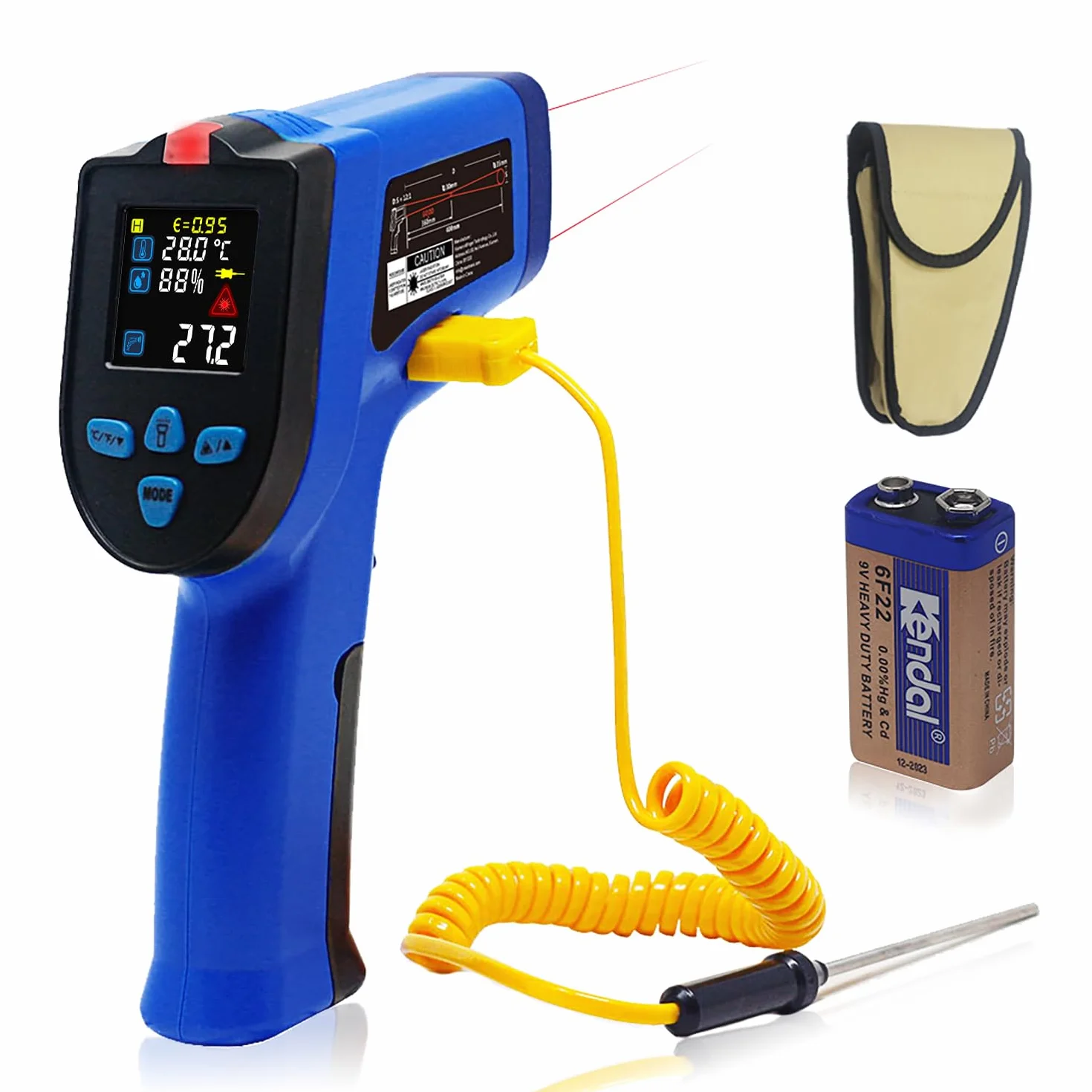 KETOTEK Digitale Termometro a Infrarossi Pistola Laser Doppio Senza Contatto -50~550℃ con K Termocoppia Umidità NCV Rilevamento Tensione CA