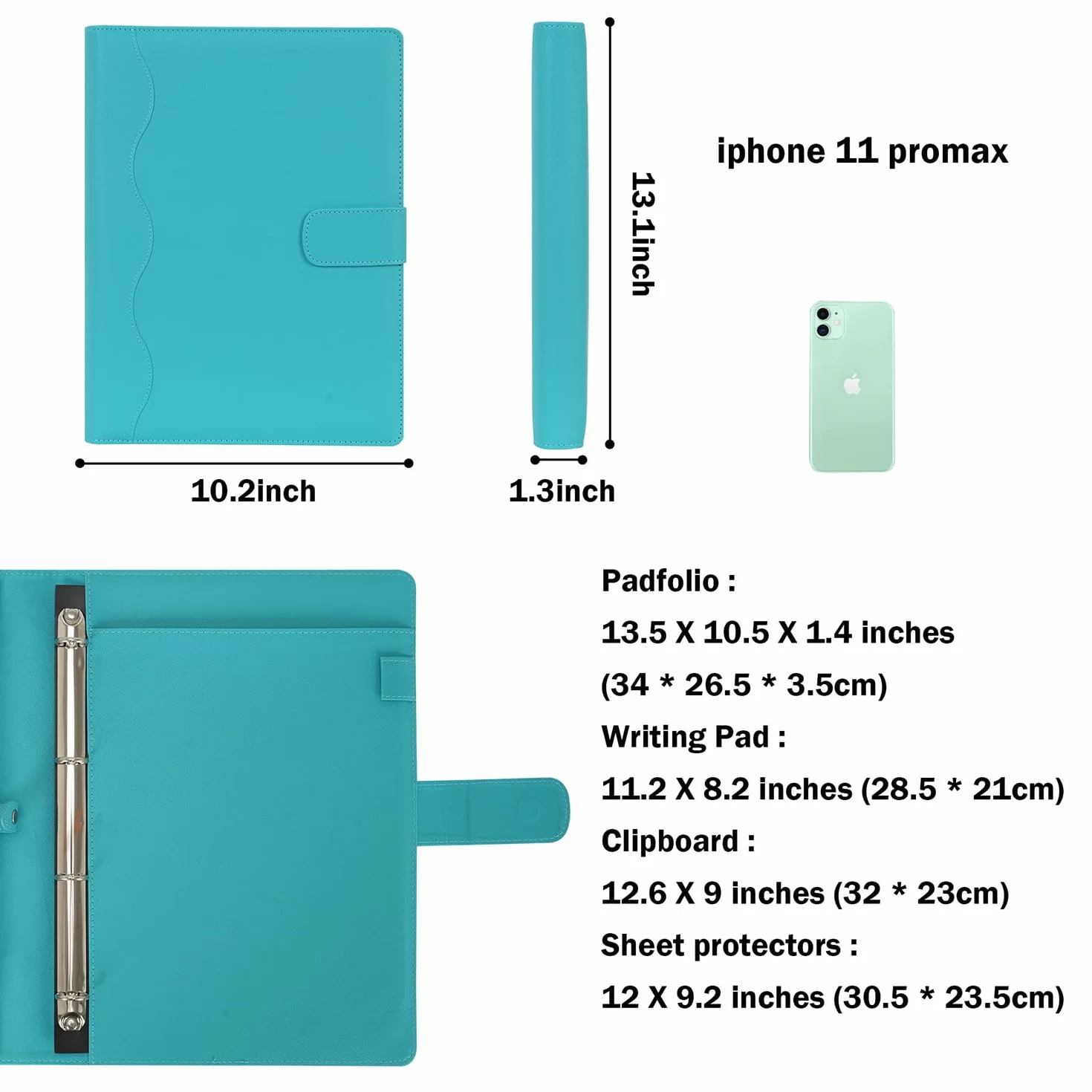 Wonderpool Portadocumenti A4 PU Pelle 4 Anelli Raccoglitore Rimovibile Tasca Funzionale Organizzatore Ufficio Viaggi Scuola Ciano