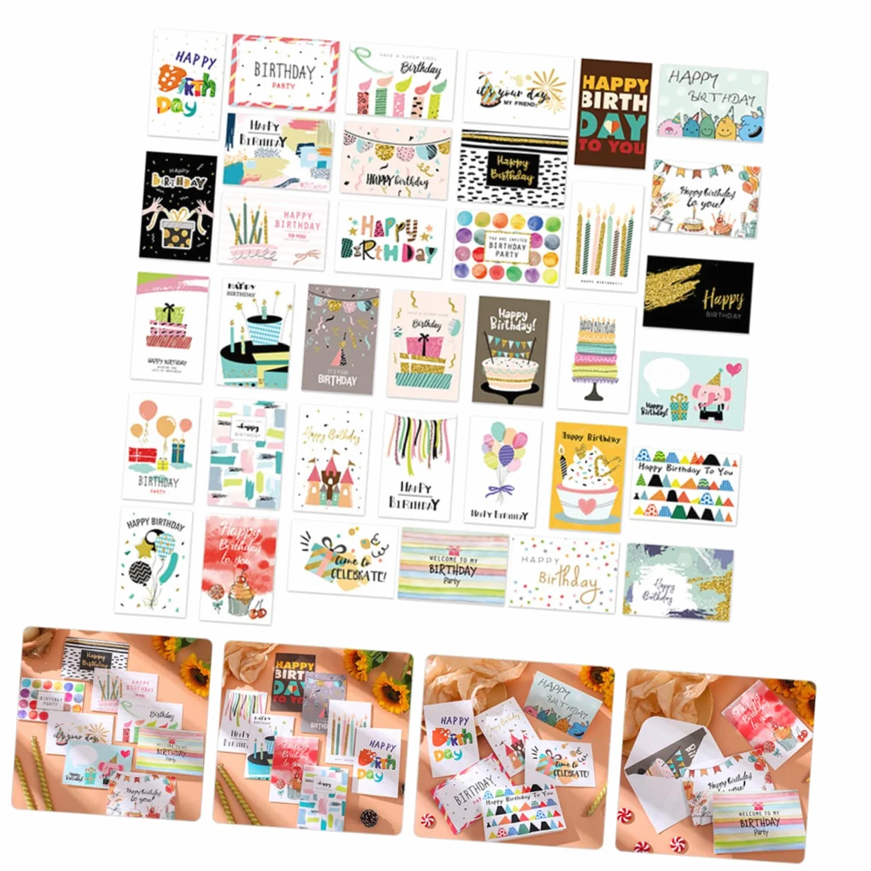 Artibetter Biglietti Idee Creative 36 di Auguri Compleanno in Carta Pieghevoli Buste, Cartoncini per Festa di Compleanno Adatti per Adulti e Bambini per DIY