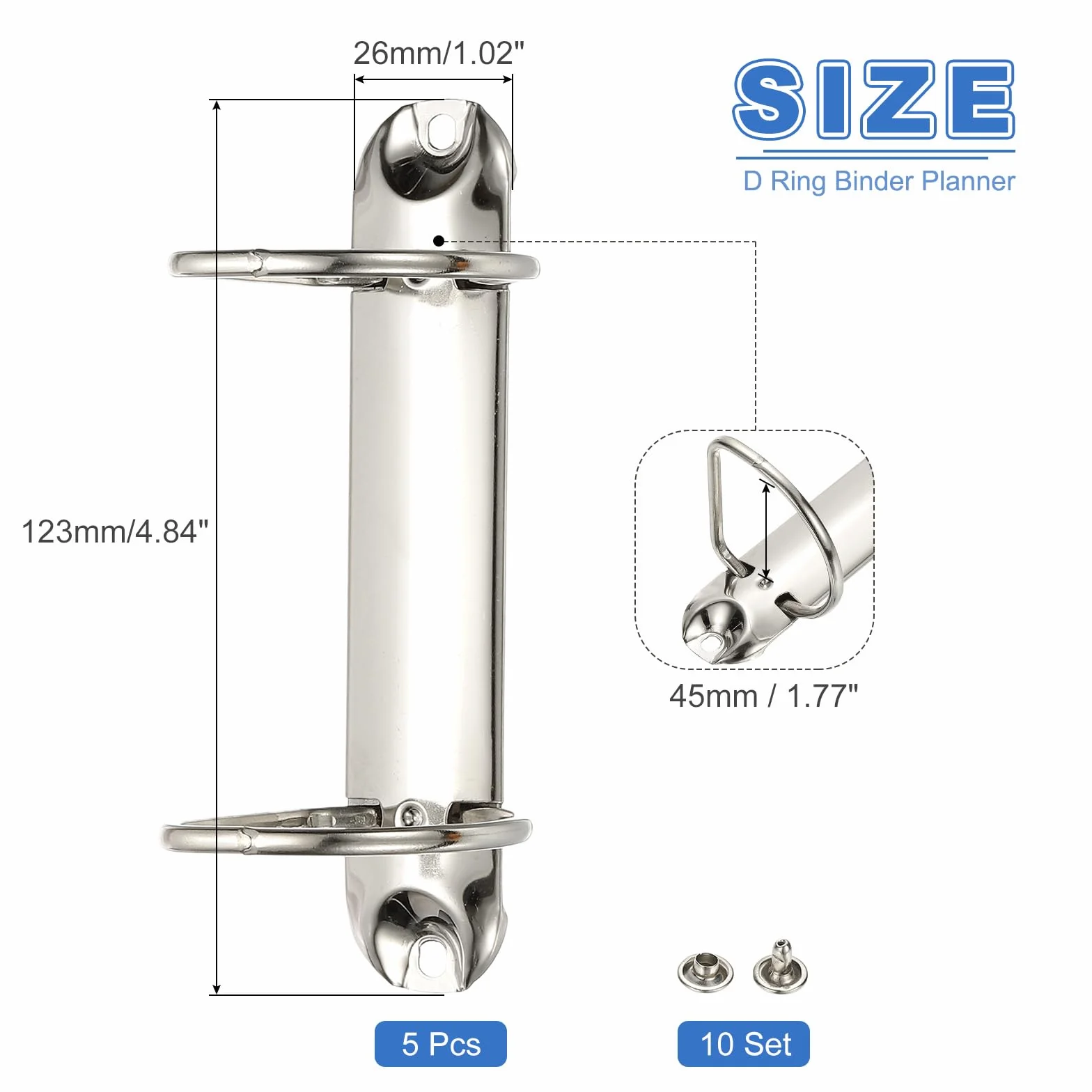 PATIKIL B7 2 Anelli Meccanismi Raccoglitori, 5 Set 1.77" Anelli D Sostituzione Raccoglitore, 26mm Argento