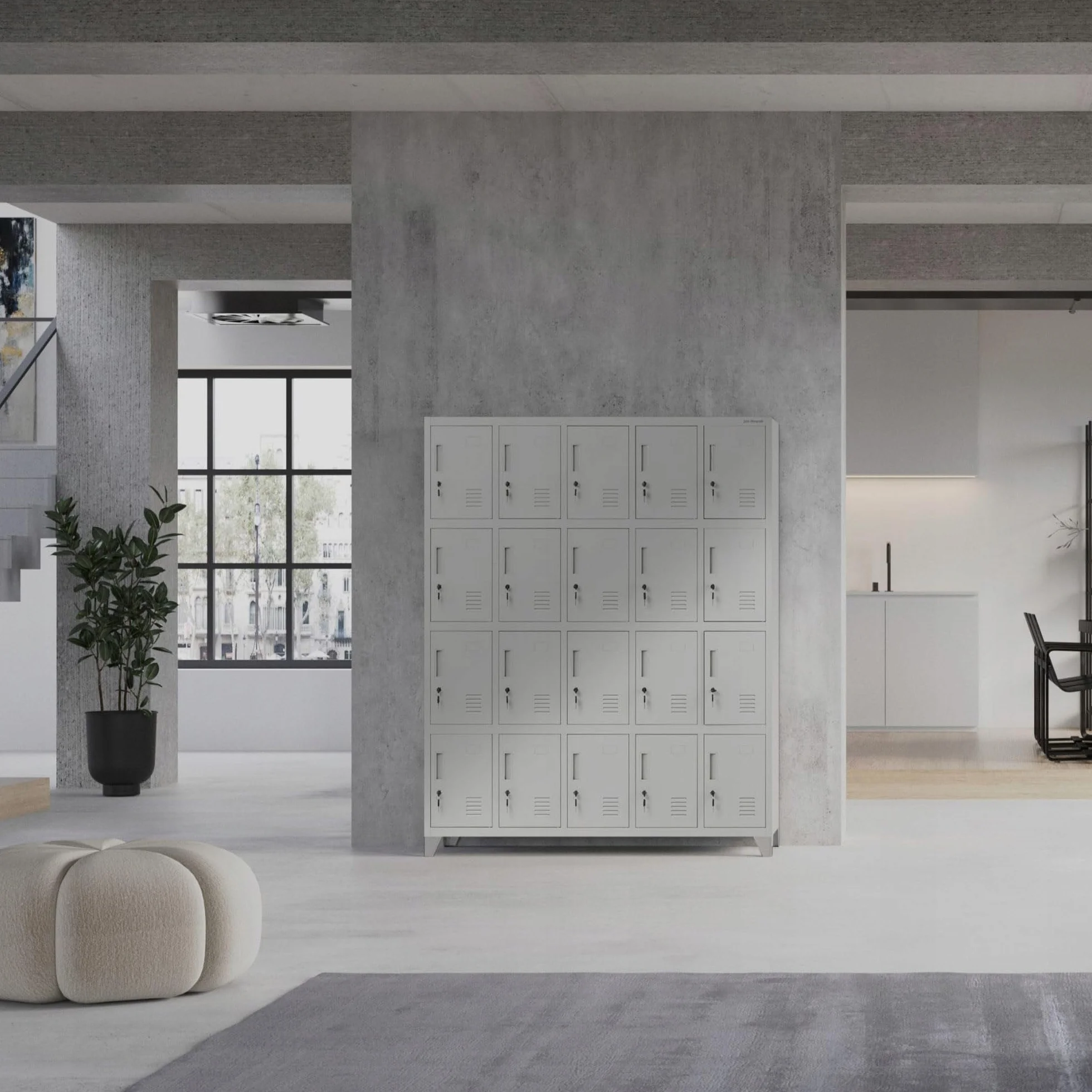 Jan Nowak Domator Armadietto spogliatoio Armadio metallico con 20 Scomparti Fessure di ventilazione Rivestimento in polvere 172 cm x 136 cm x 45 cm (Grigio)
