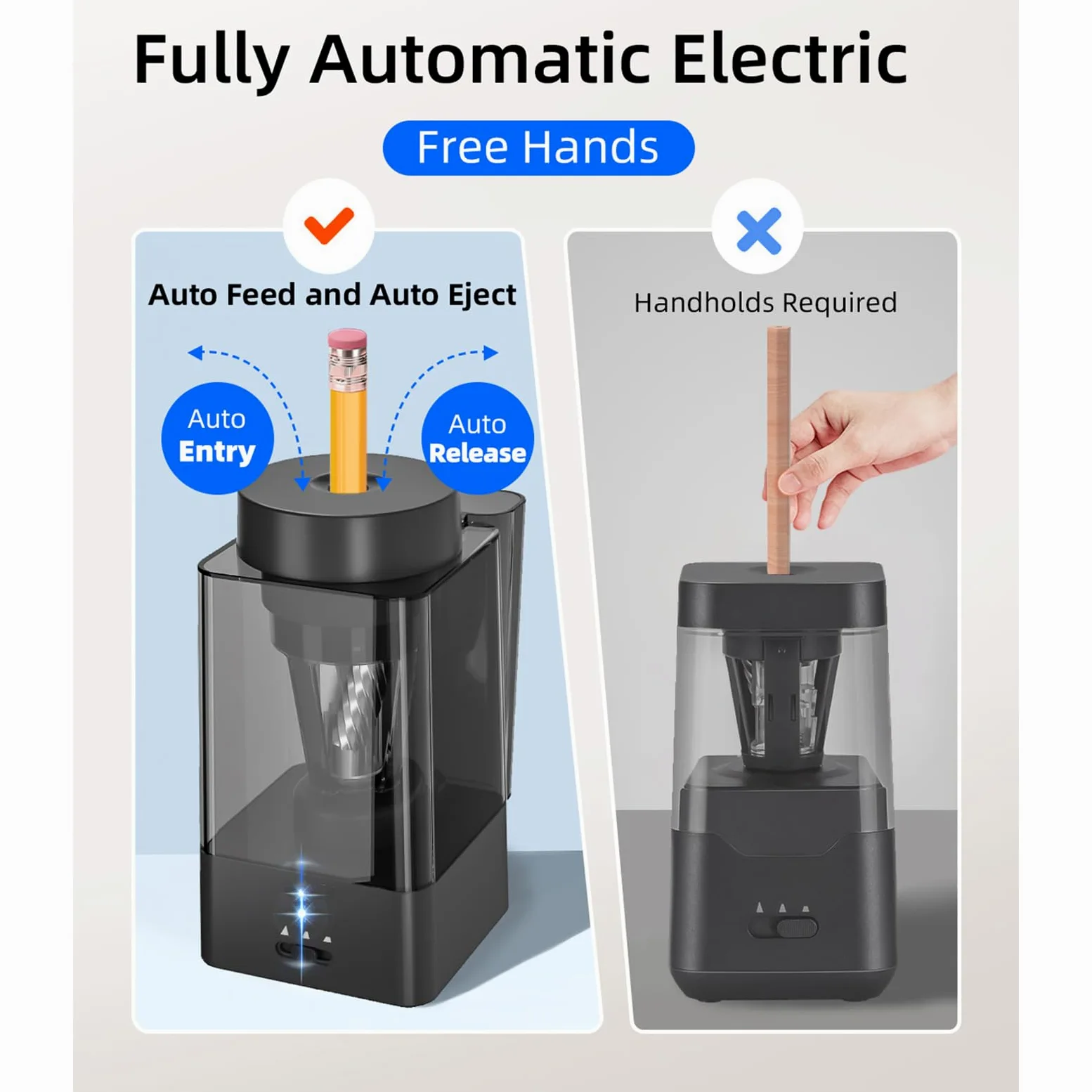 Temperamatite elettrico, strumento da disegno senza fili, batteria ricaricabile da 1800 mAh, 6-12 mm di scrittura, stecche luminose a LED, corpo compatto, alimentazione a batteria temperamatite