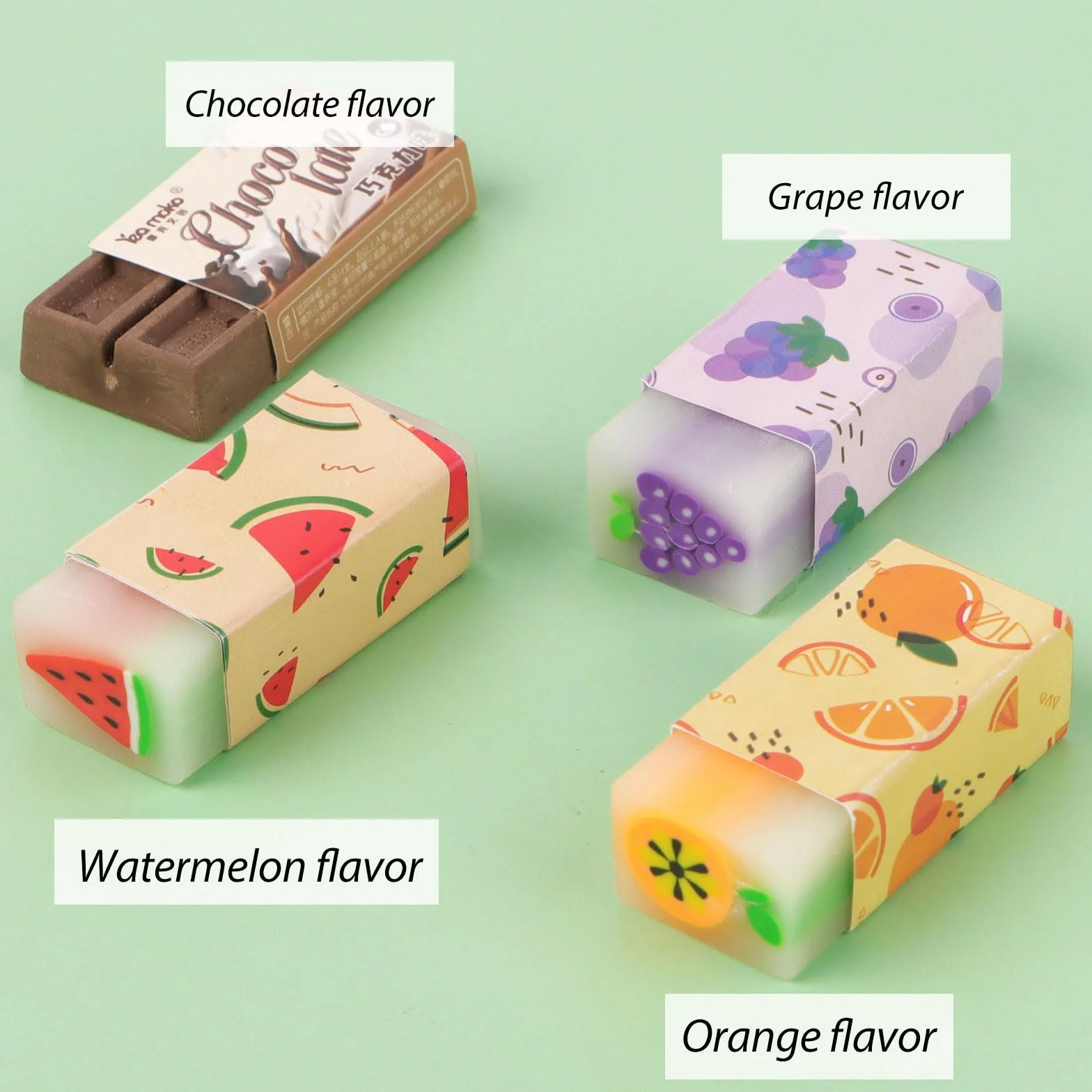 Gomma da Cancellare Profumata Frutta 4Pz Materiale Scolastico Cancelleria Regalo Natale