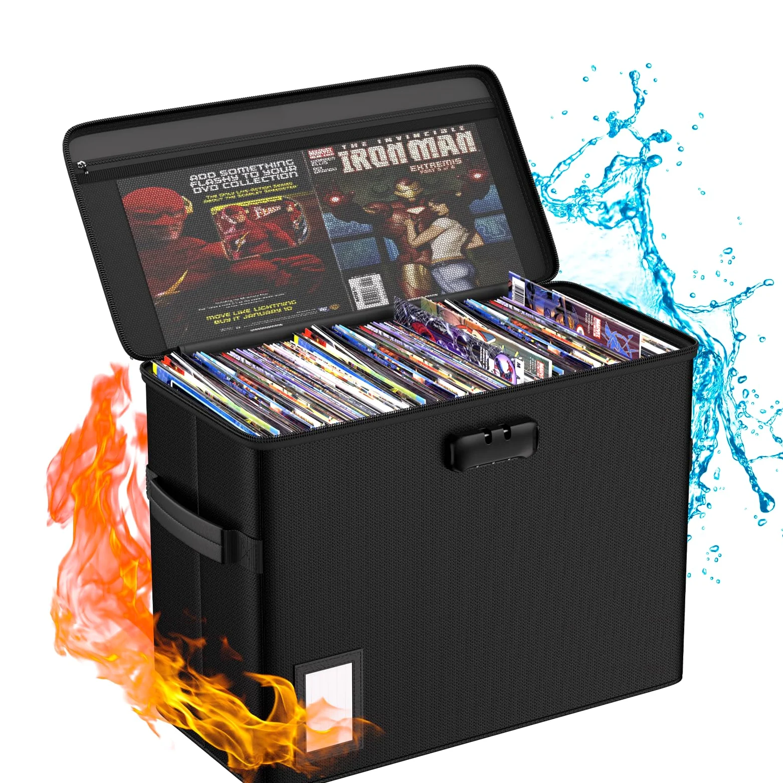 ENGPOW Scatola portadocumenti ignifuga, 39,5 x 29 x 20 cm | Scatola per libri con coperchio e serratura, pieghevole, contenitore per riviste, fumetti, scuola, casa, ufficio