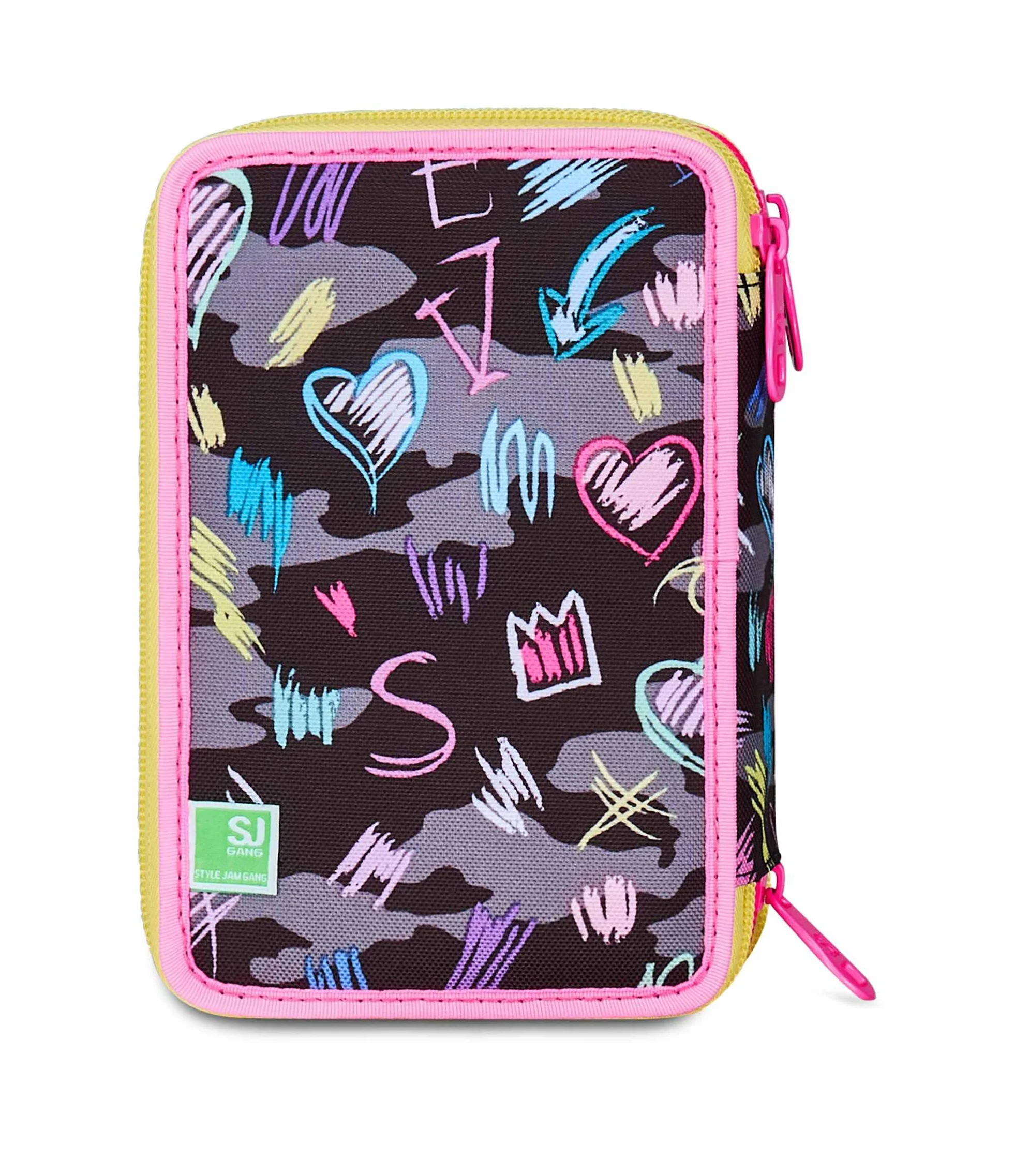 Astuccio Scuola 3 Zip Fucsia Arancio Portapenne Triplo Scomparto Completo