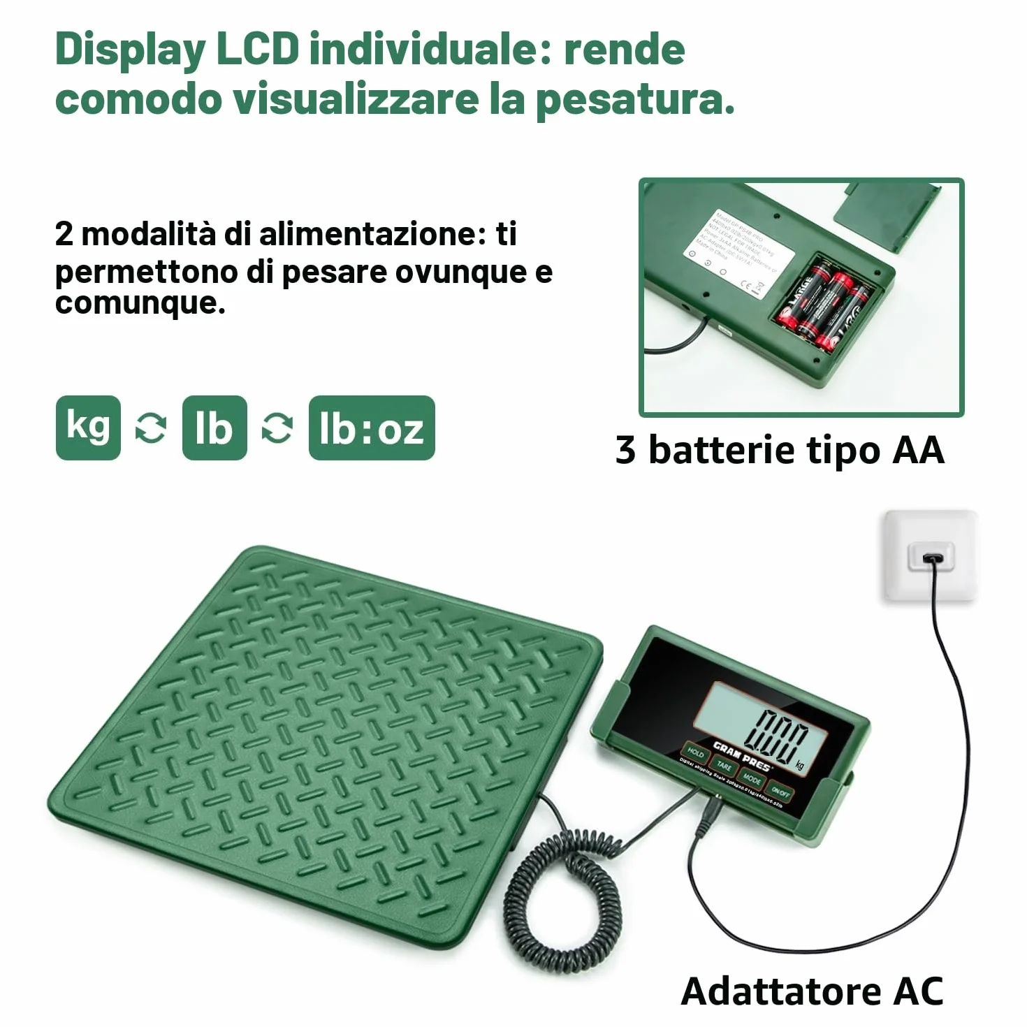 Bilancia digitale ad alta precisione GRAM PRES 440 lbs 10 g piattaforma in acciaio Hold Tare