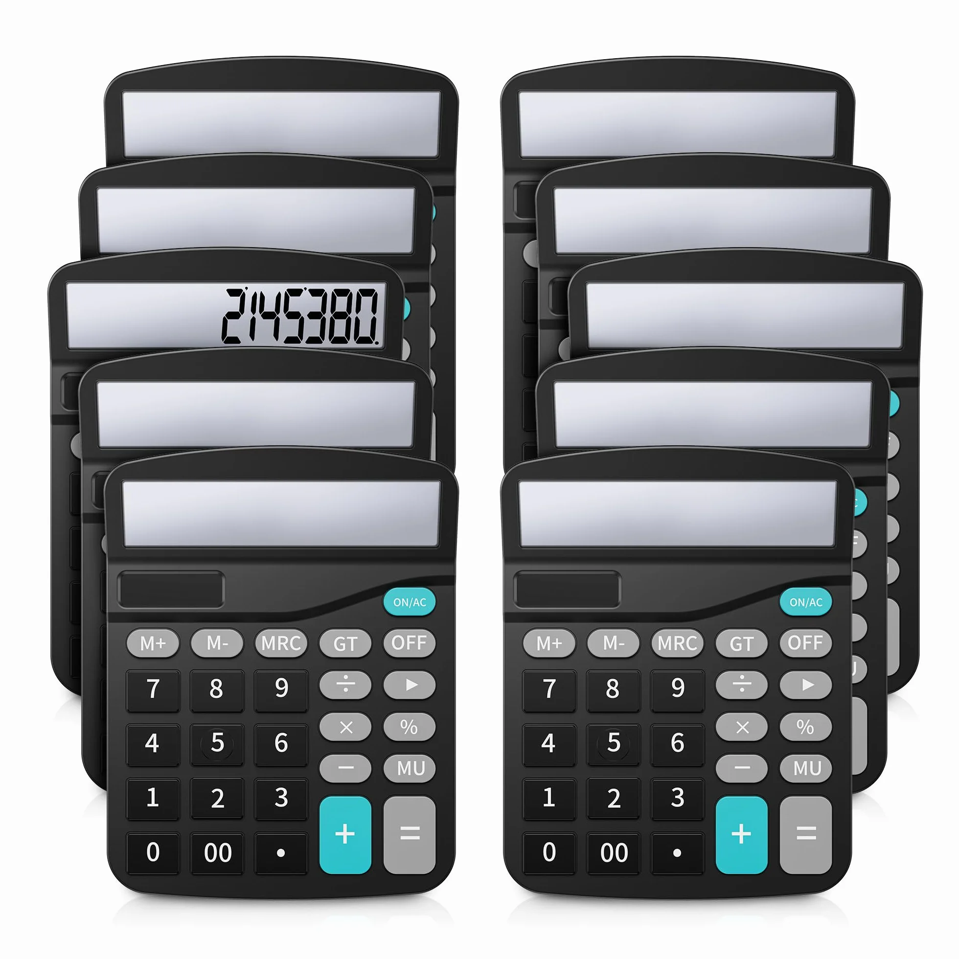 LICHAMP Calcolatrici da scrivania con pulsanti grandi e display grande, calcolatrice da tavolo da ufficio Basic a 12 cifre con energia solare e batteria AA (inclusa), confezione da 10 pezzi