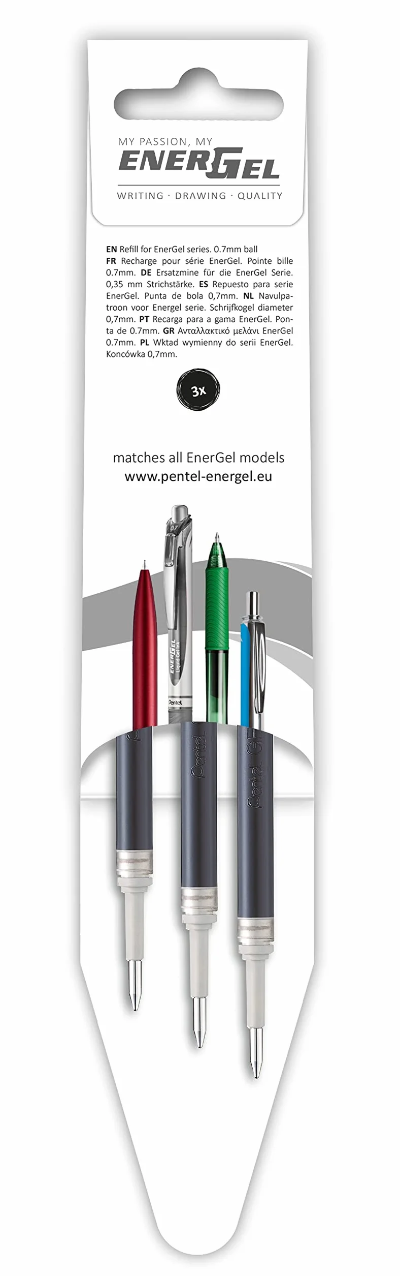 Pentel LR7 Ricarica EnerGel 0,7 mm nero, 3 pezzi