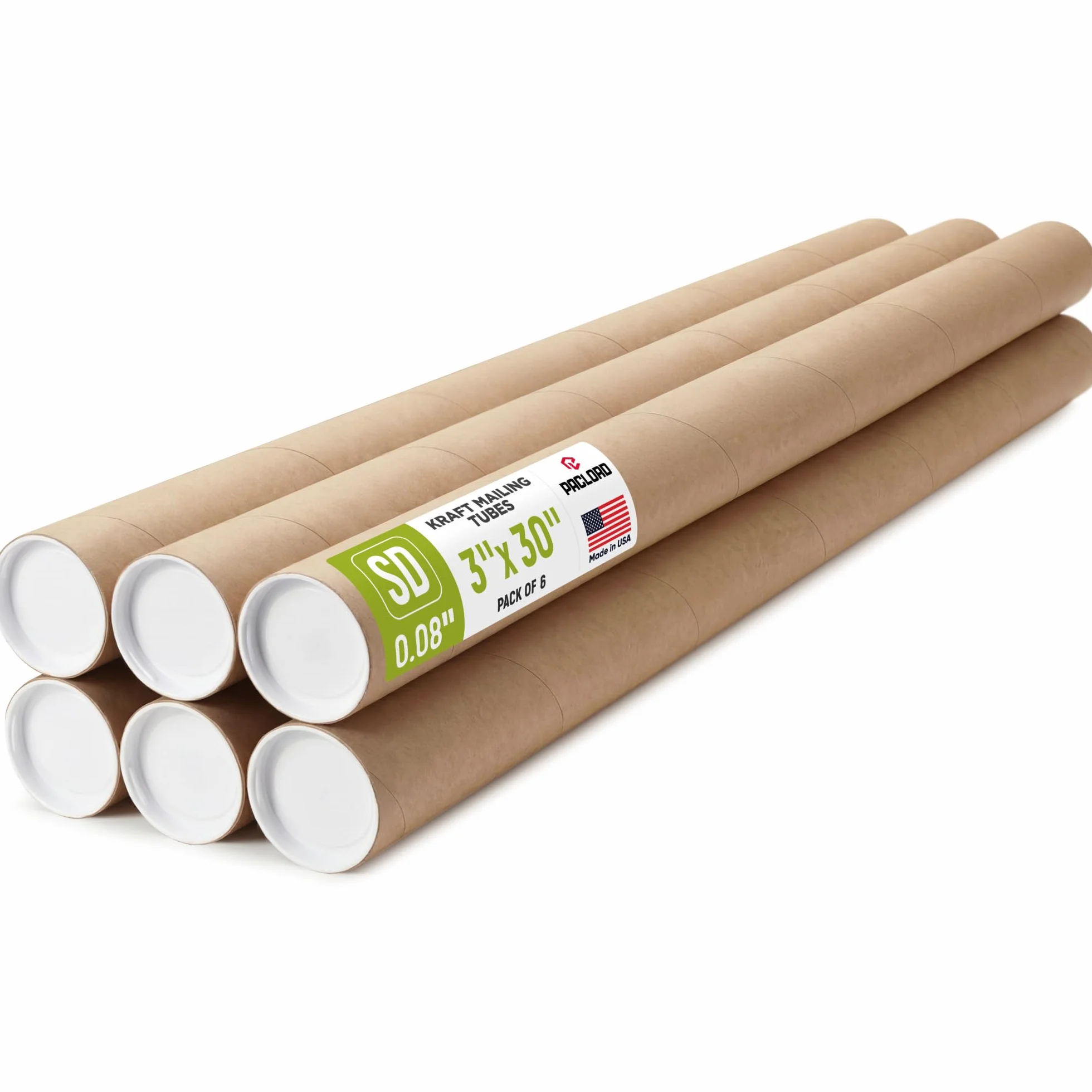 Tubo per spedizioni in carta kraft, 7,6 x 76,2 cm, 6 tubi, 12 tappi | Tubo di cartone approvato USPS per la spedizione e la conservazione di poster, stampe, opere d'arte e documenti