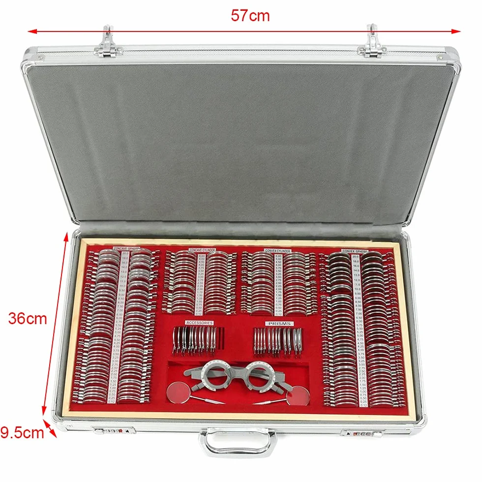 Set di 266 lenti di prova, in metallo, optometry, ottiche, lenti ottiche, lenti con bordo in metallo con ottometria, telaio di prova per la risonanza magnetica per ottici e cliniche oculari