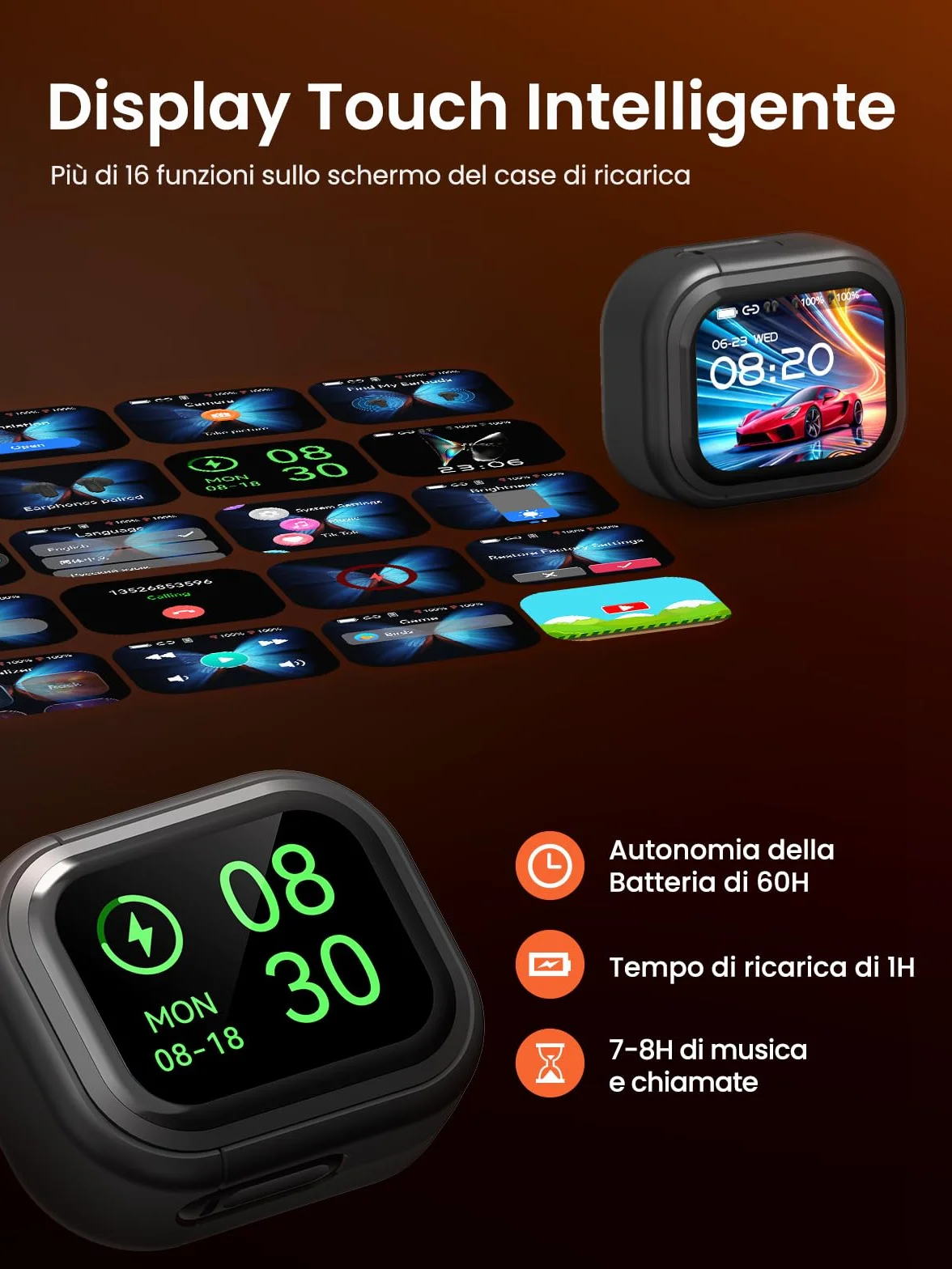 NE20 Auricolari Bluetooth Traduttori – Traduzione in Tempo Reale di 165 Lingue, Assistente IA, Suono Hi‑Fi, Schermo Tattile LCD, Batteria 60h, per Viaggi/Riunioni (Compatibile iOS/Android)