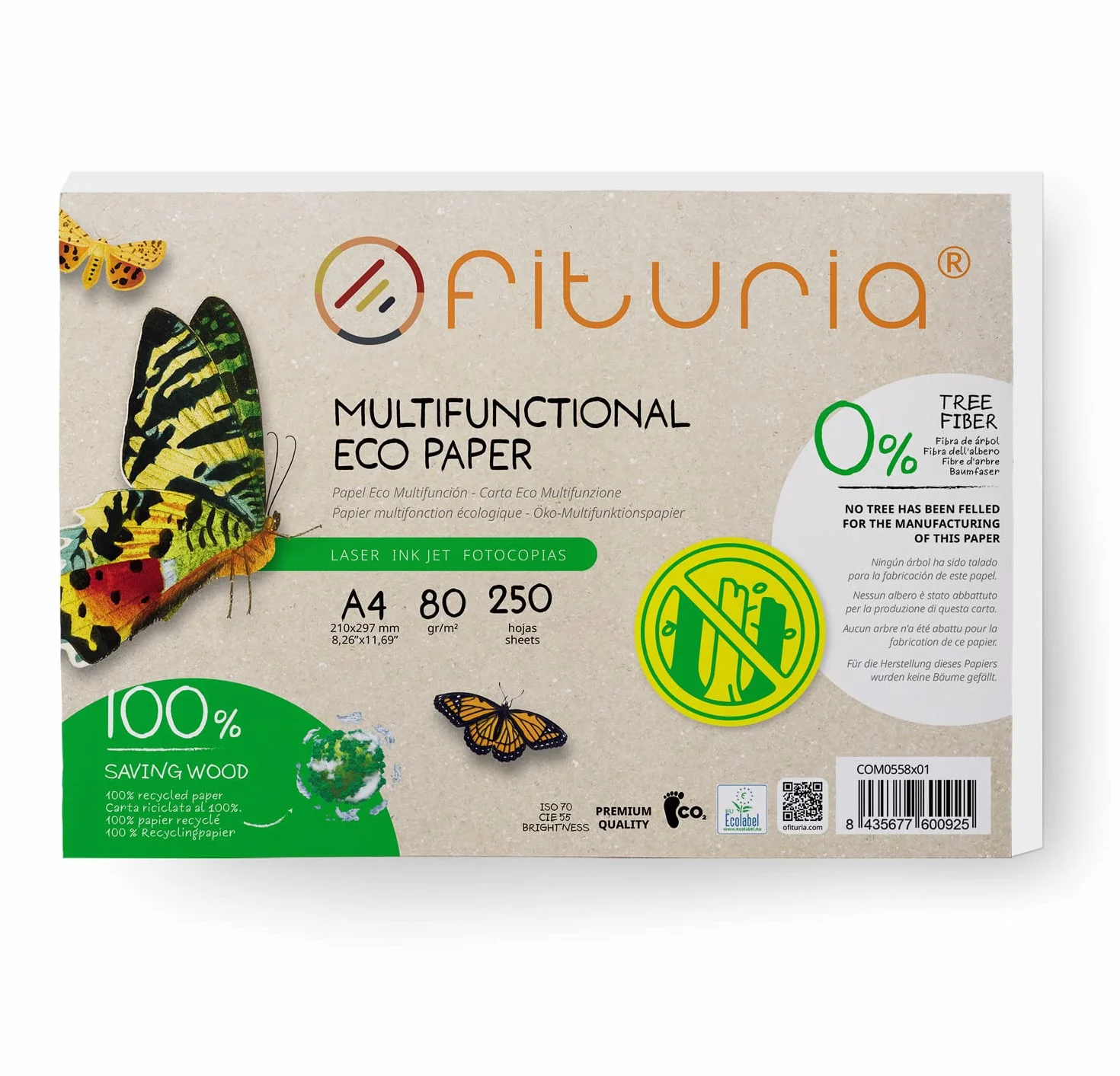 Carta riciclata A4 80 g 250 fogli confezione formato DIN A4 colore naturale per stampanti laser e inkjet Ofituria