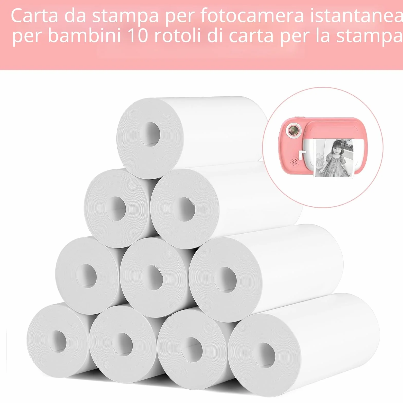 Carta termica per bambini macchine fotografiche istantanee 10 rotoli, zero inchiostro