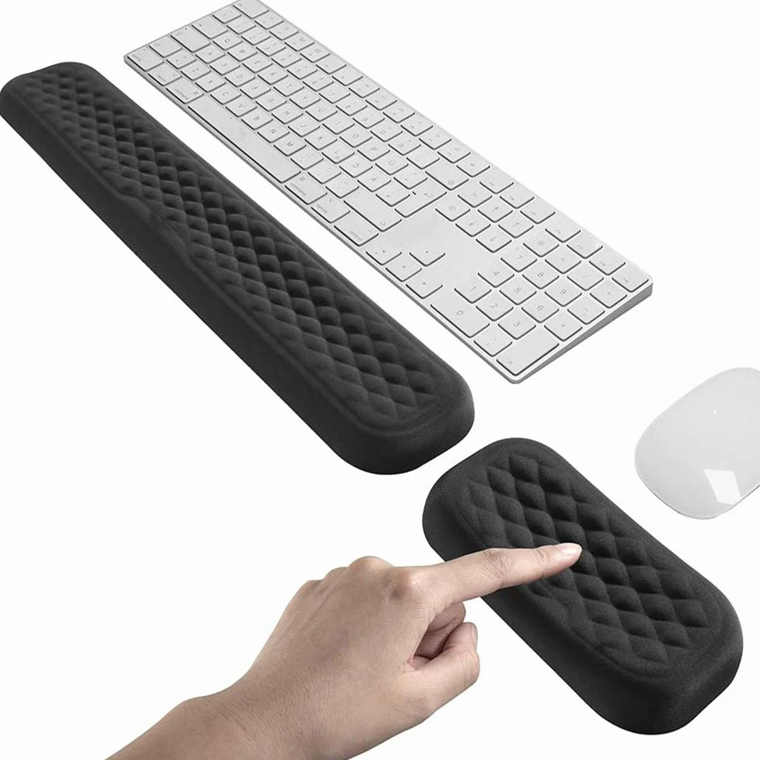 Poggiapolsi per Mouse E Tastiera, Ergonomico Tappetino per Mouse con Poggiapolsi in Gel Poggiapolsi per Tastiera con Memory Foam per Computer(Nero)