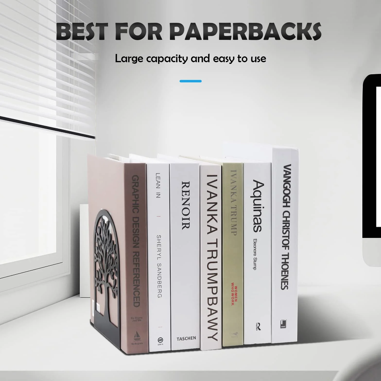 Fermalibri per Mensole in Metallo, Porta Libri per Libreria, Reggi Libri per Ufficio e Casa, Design Nero