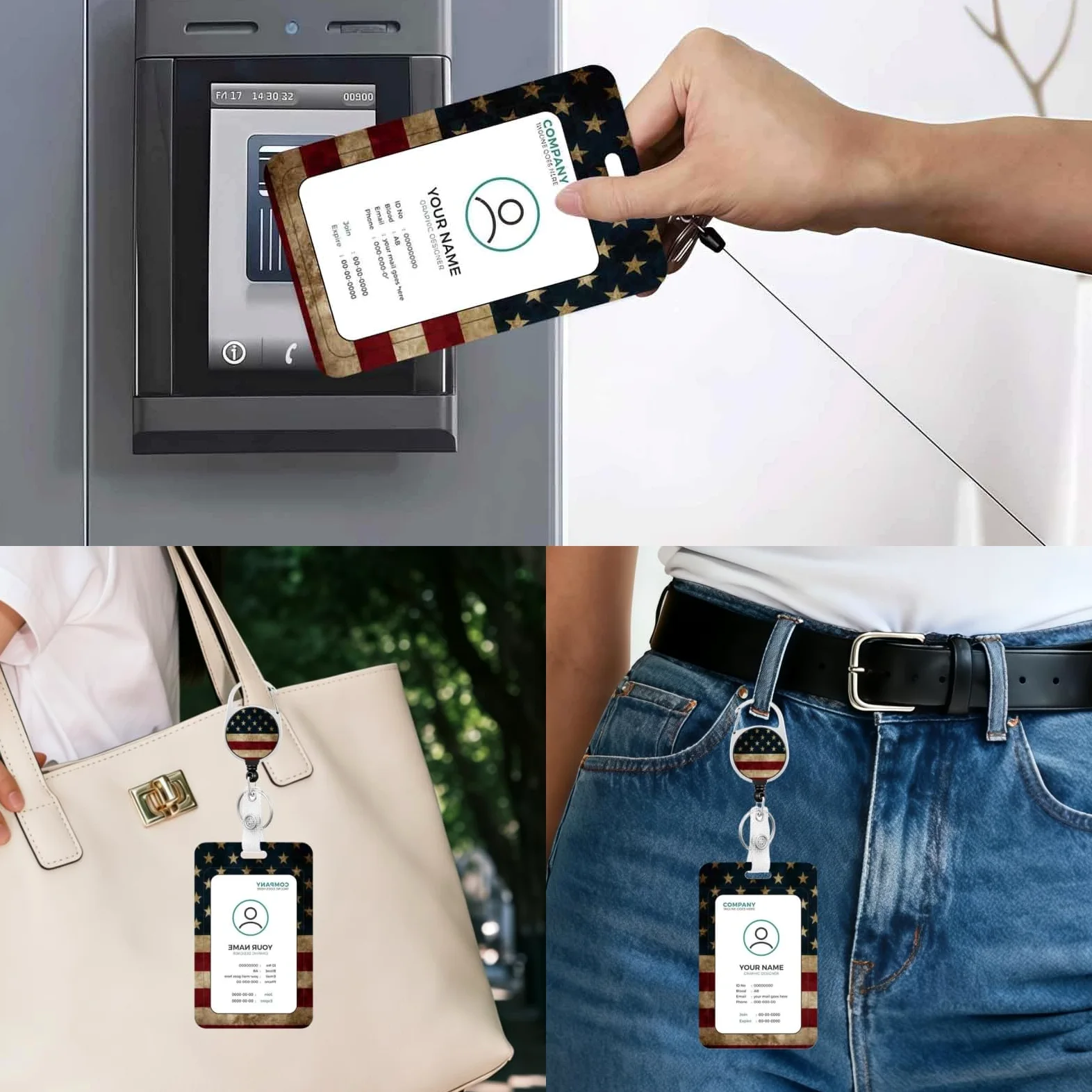 Porta badge con cordino, clip retrattile per badge e cordino staccabile, clip verticali per documenti, per uomo, donna, insegnanti, studenti, impiegati, infermieri, bandiera antica