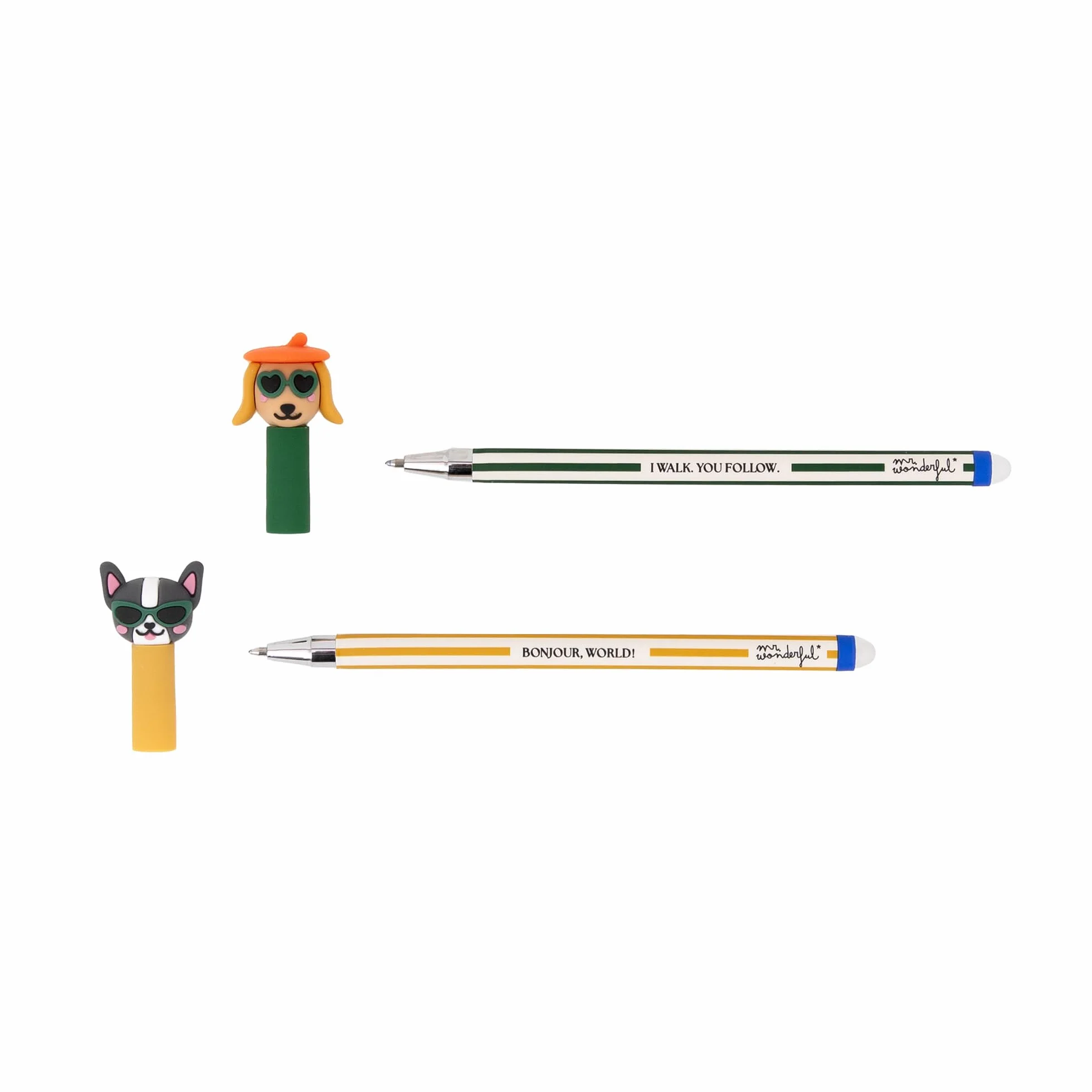 Mr. Wonderful Set 2 Penne Cancellabili Bo-Bo Bassotto e Bulldog Francese – Inchiostro Blu