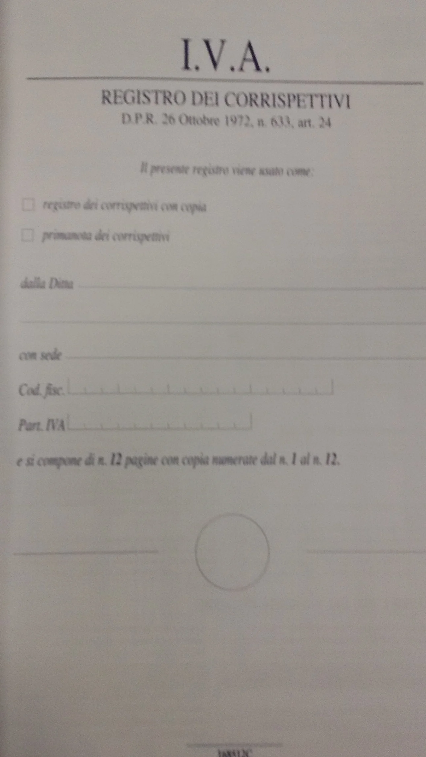 Data Ufficio Moduli Autoricalcanti IVA Registro dei Corrispettivi Duplice Copia 12 Mesi A4 29.7x21