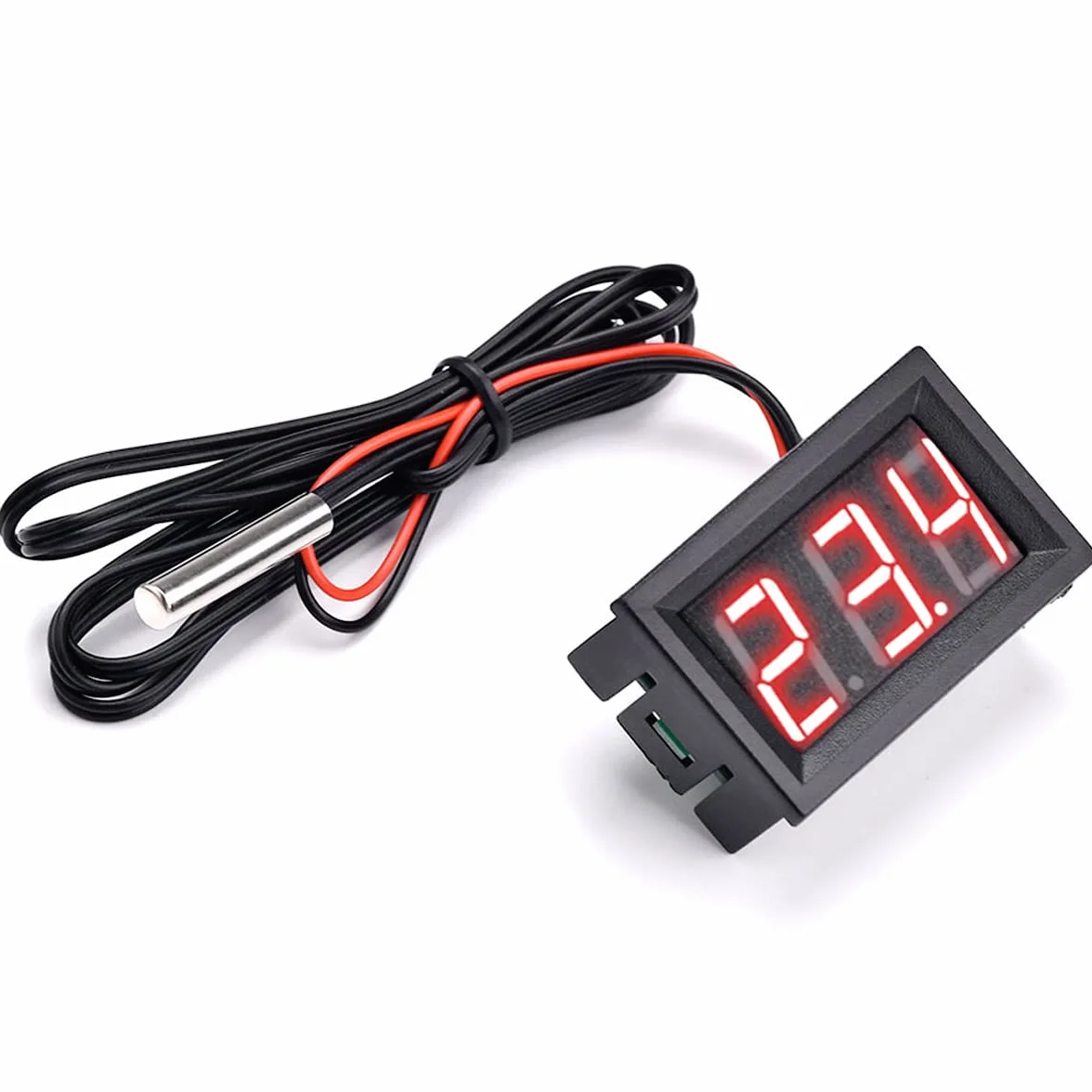 Greluma Termometro Digitale LED 0.56 Pollici 12V -50~110°C Sonda NTC Impermeabile Rosso