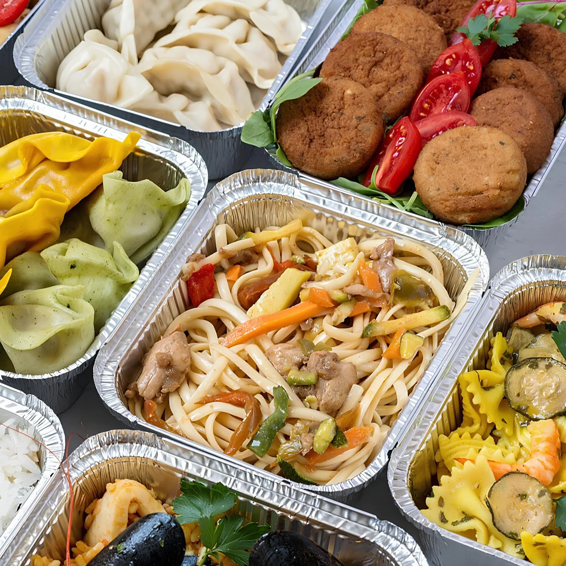 Kasaleti 40 Vaschette in Alluminio Rettangolari per Alimenti, Diverse Dimensioni, Argentate, Takeaway (12 Porzioni)