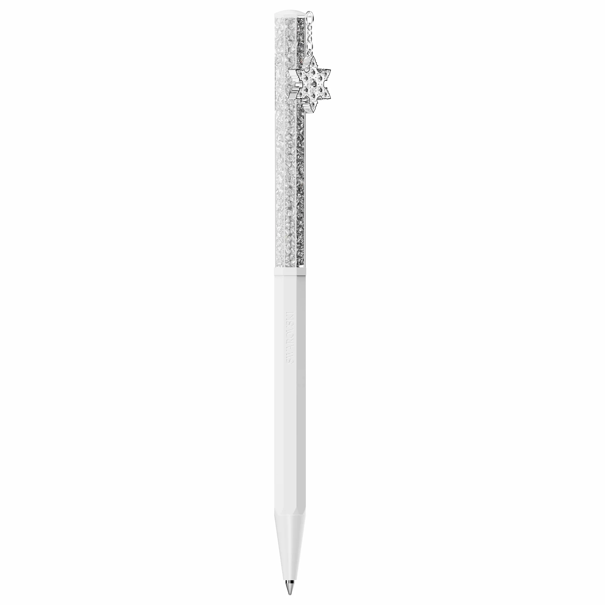 Swarovski Penna a sfera Crystalline, Forma ottagonale, Fiocco Di Neve, Bianco (Argentato), Laccato bianco