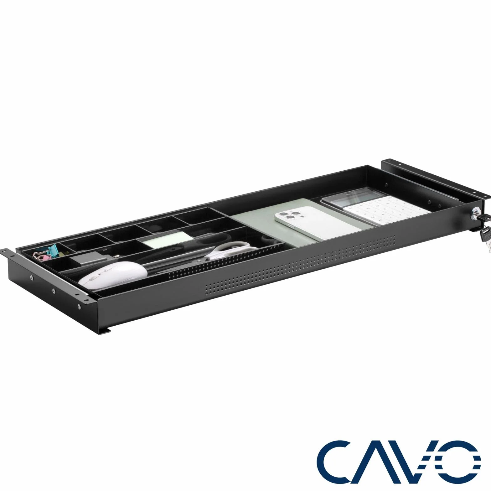 CAVO Cassetto portadocumenti, con serratura, acciaio 740 x 250 mm, incl. | inserto per nero, da tavolo sottopiano