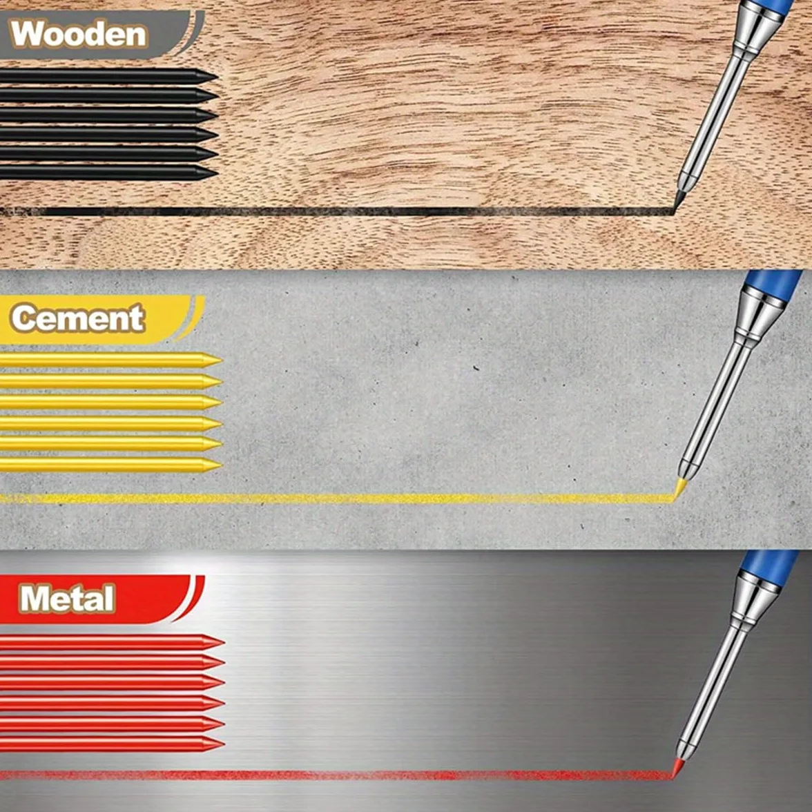 MROOFUL 36 ricariche per matite 2,8 mm mine da falegname con foro profondo solido per costruzione meccanica set rosso