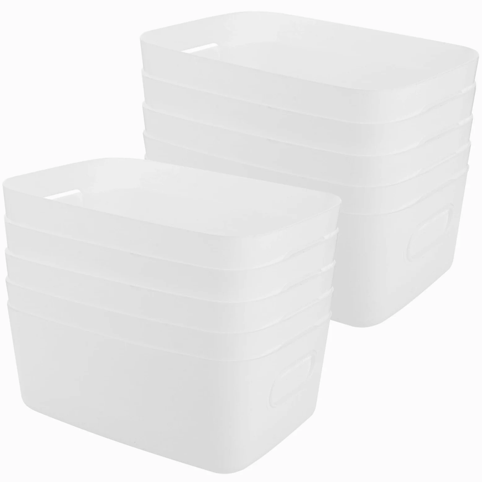SHUESS 10 scatole portaoggetti in plastica, 30 x 20 x 12,5 cm, grandi cesti bianchi, scatole portaoggetti in plastica con manico, scatole impilabili per cucina
