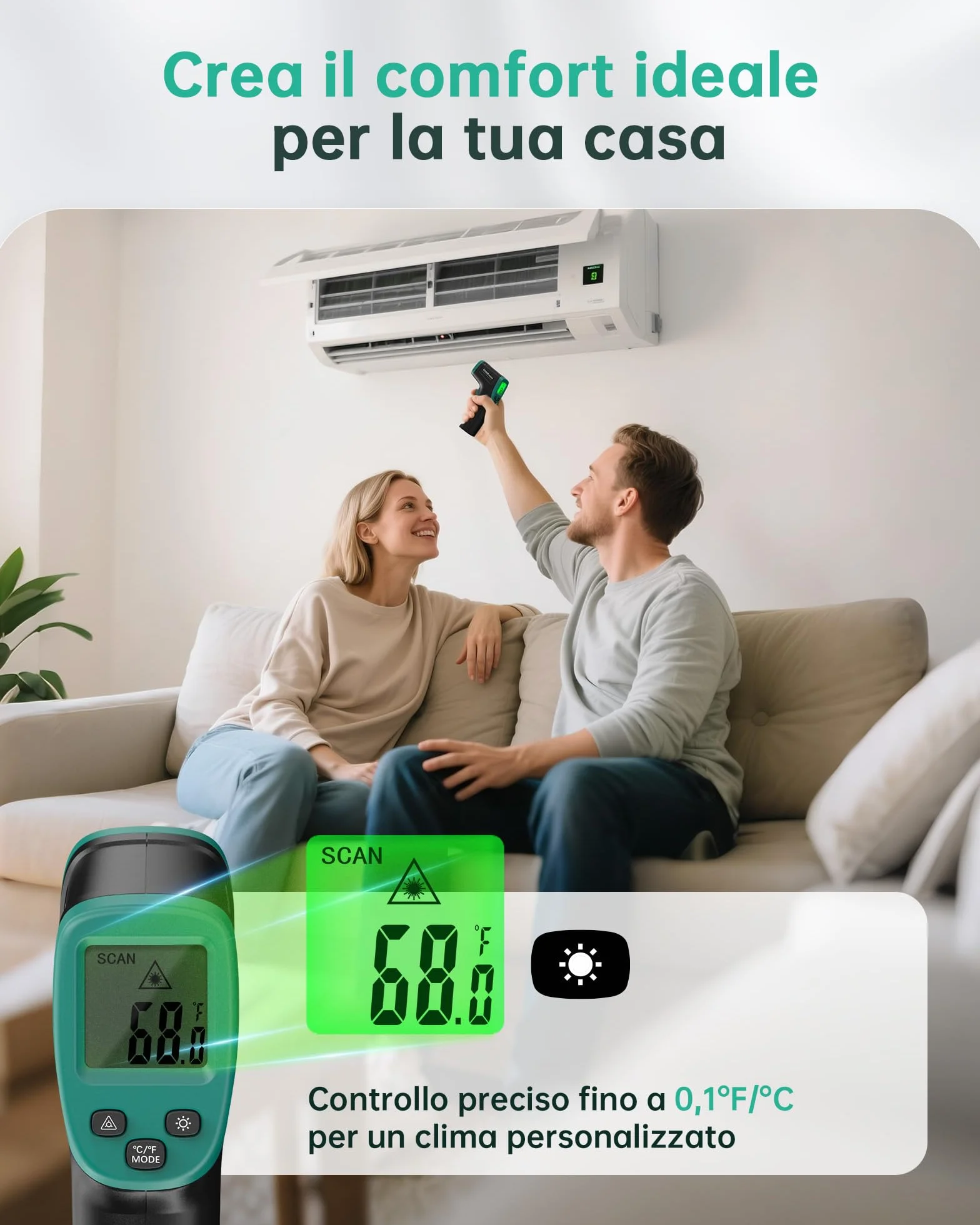 ERICKHILL Termometro a infrarossi -50°C ~ 600°C laser senza contatto con emissività regolabile