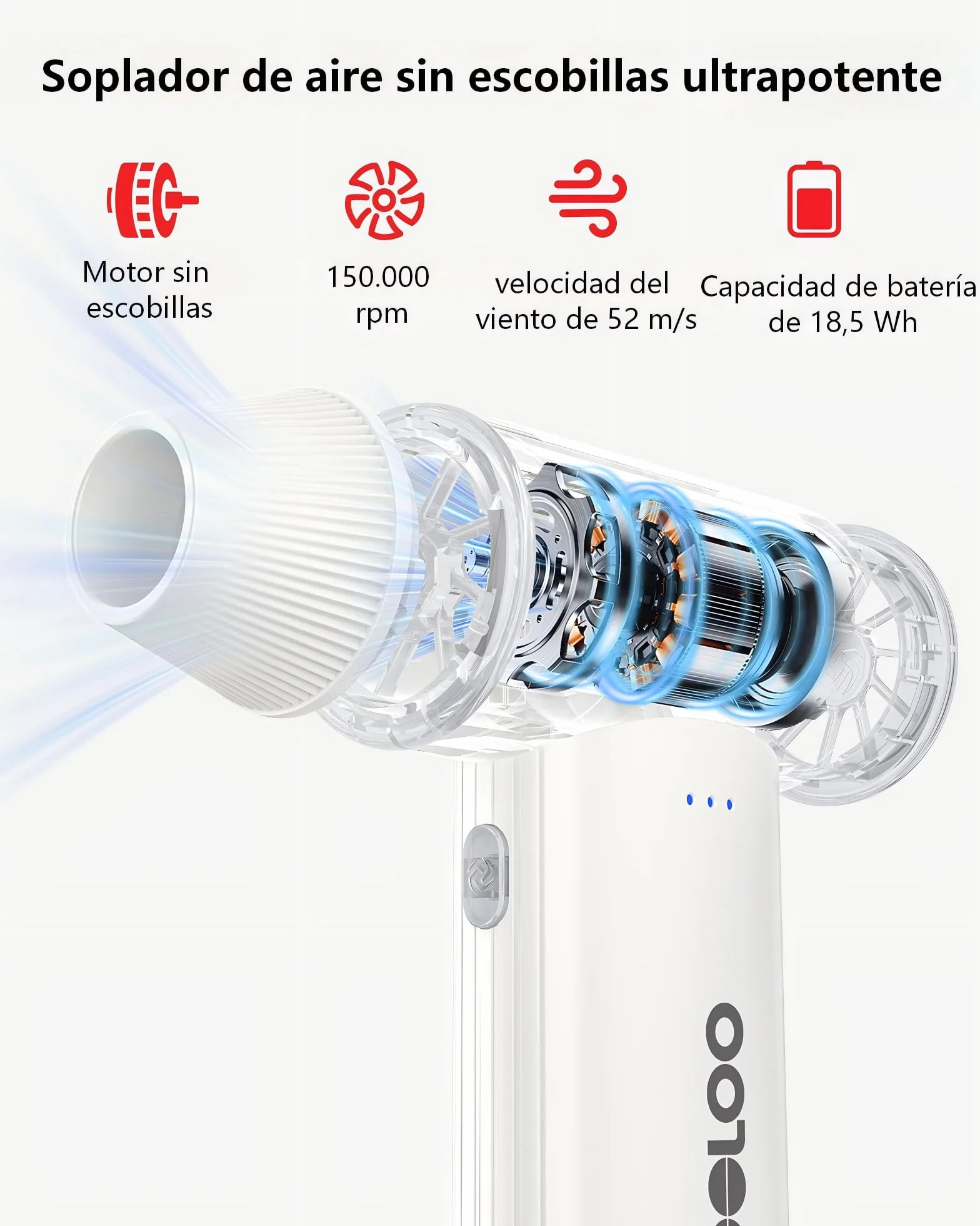 GOOLOO F3 Soffiatore a Batteria, 150,000 Giri/Min, 52 M/S, 3 Marce, Compressed Air Duster Regolabile con Ricarica Rapida Soffiatore Polvere per PC, Auto, Esterno, Divano