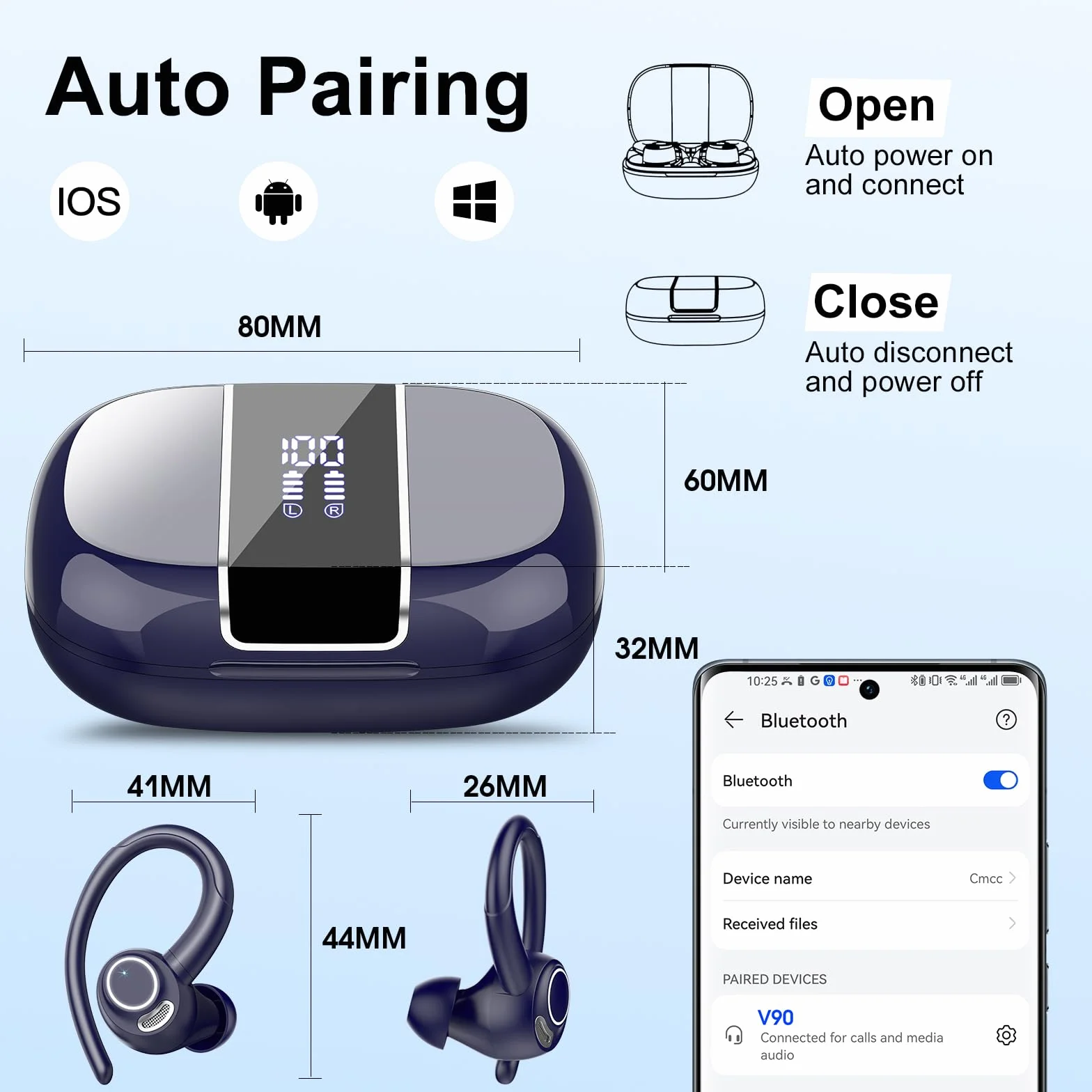 Csasan 2024 Cuffie Wireless In Ear, Cuffie Senza Fili Auricolari Bluetooth 5.3, Cuffie Bluetoth Sport con HD Mic CVC8.0 Cancellazione Rumore, USB-C