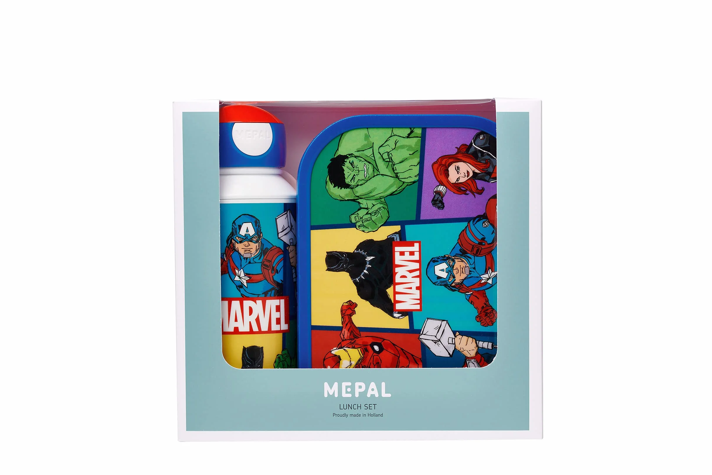 Mepal - Set Pranzo Campus per Bambini con Borraccia Pop-up e Porta Pranzo - Per la Scuola o le Gite - Privo di BPA - 400 ml + 750 ml - Avengers