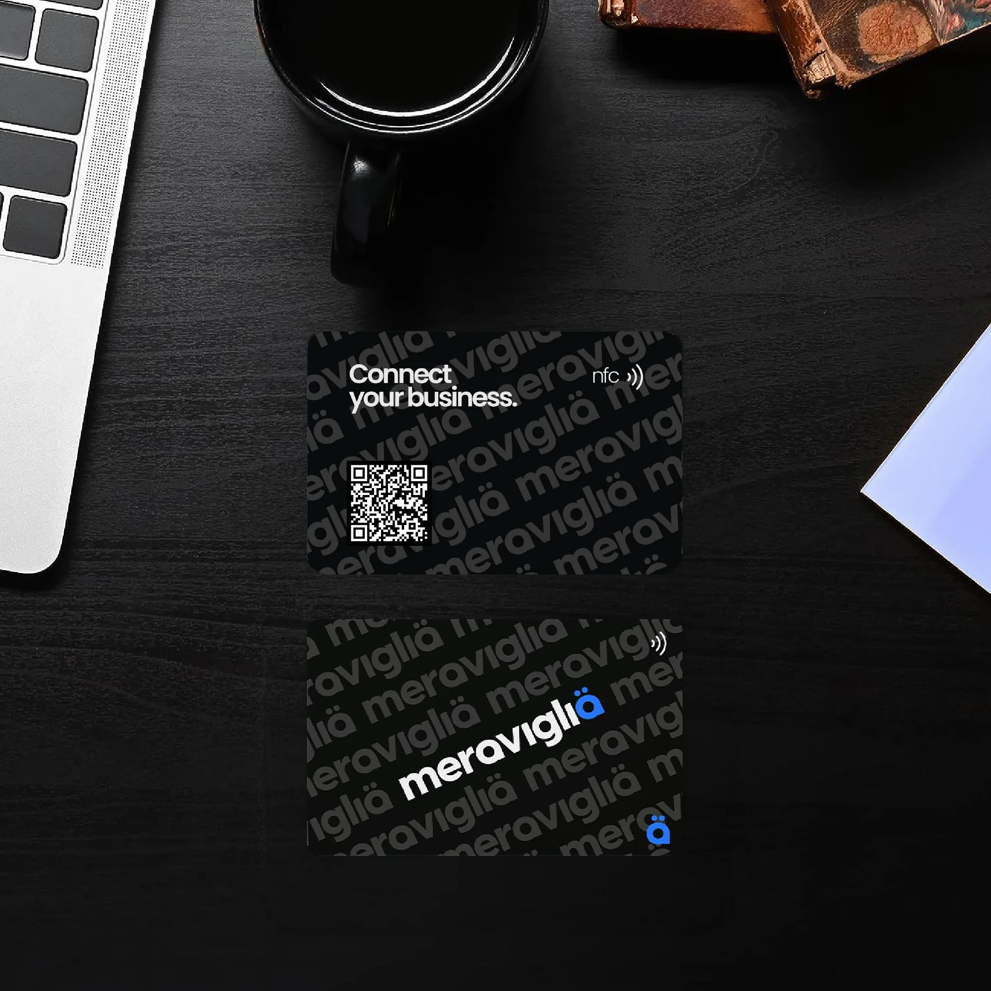Biglietto da Visita NFC con QRCode Nero Compatibile con Qualsiasi Dispositivo