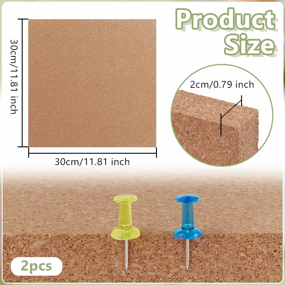 OLYCRAFT 2pz Bacheche Quadrate 30x30cm Bacheca in sughero non autoadesiva Spessore 2cm Bacheche in sughero Piastrelle in sugheri Fogli di sugheri per decorazioni murali feste e lavori fai da te