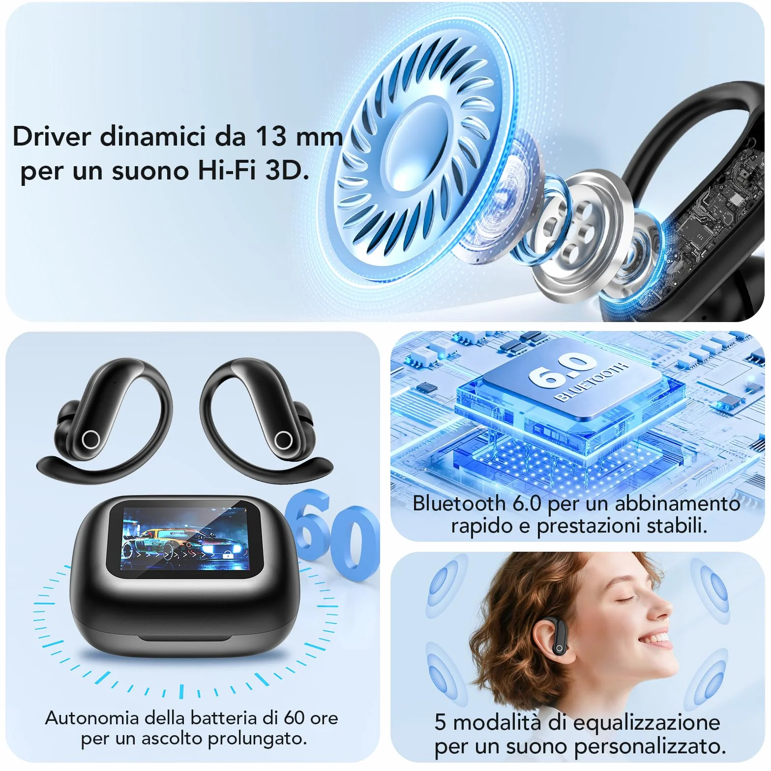 NE61 - cuffie traduzione simultanea con frequenza cardiaca e monitor dell'ossigeno nel sangue, 3 in 1 in auricolari traduttore simultaneo per 134 lingue con app, Bluetooth 6.0, 8 modali per business