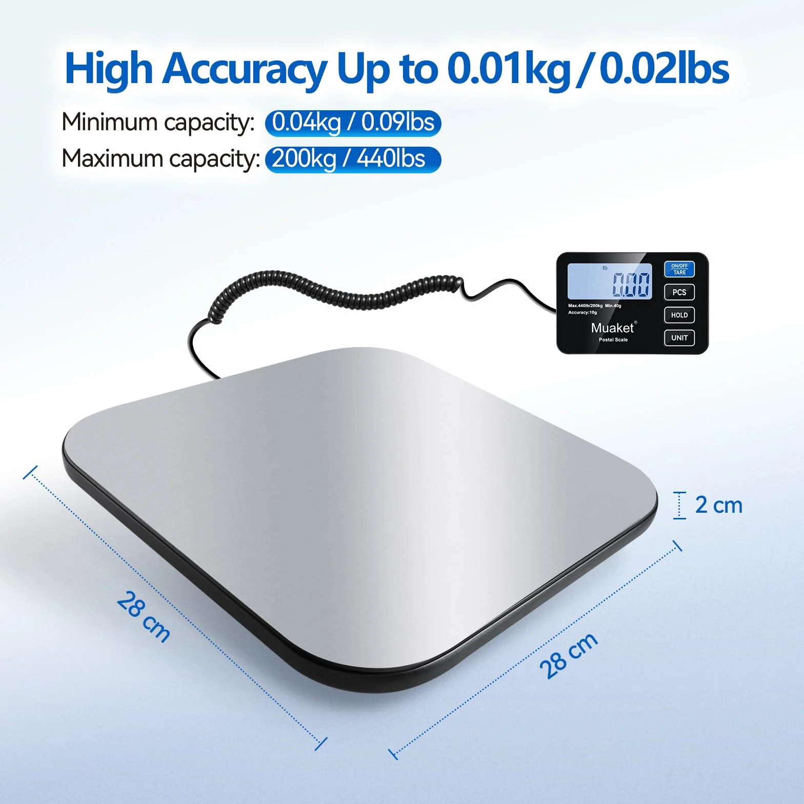 200kg/10g Bilancia Pesa Pacchi Digitale con Funzione di Mantenimento e Tara | Bilancia Postale con Batterie e Cavo di Ricarica, Bilancia Pacchi con Display LCD, 4 Unità per Magazzini, Bagagli e Magazzini