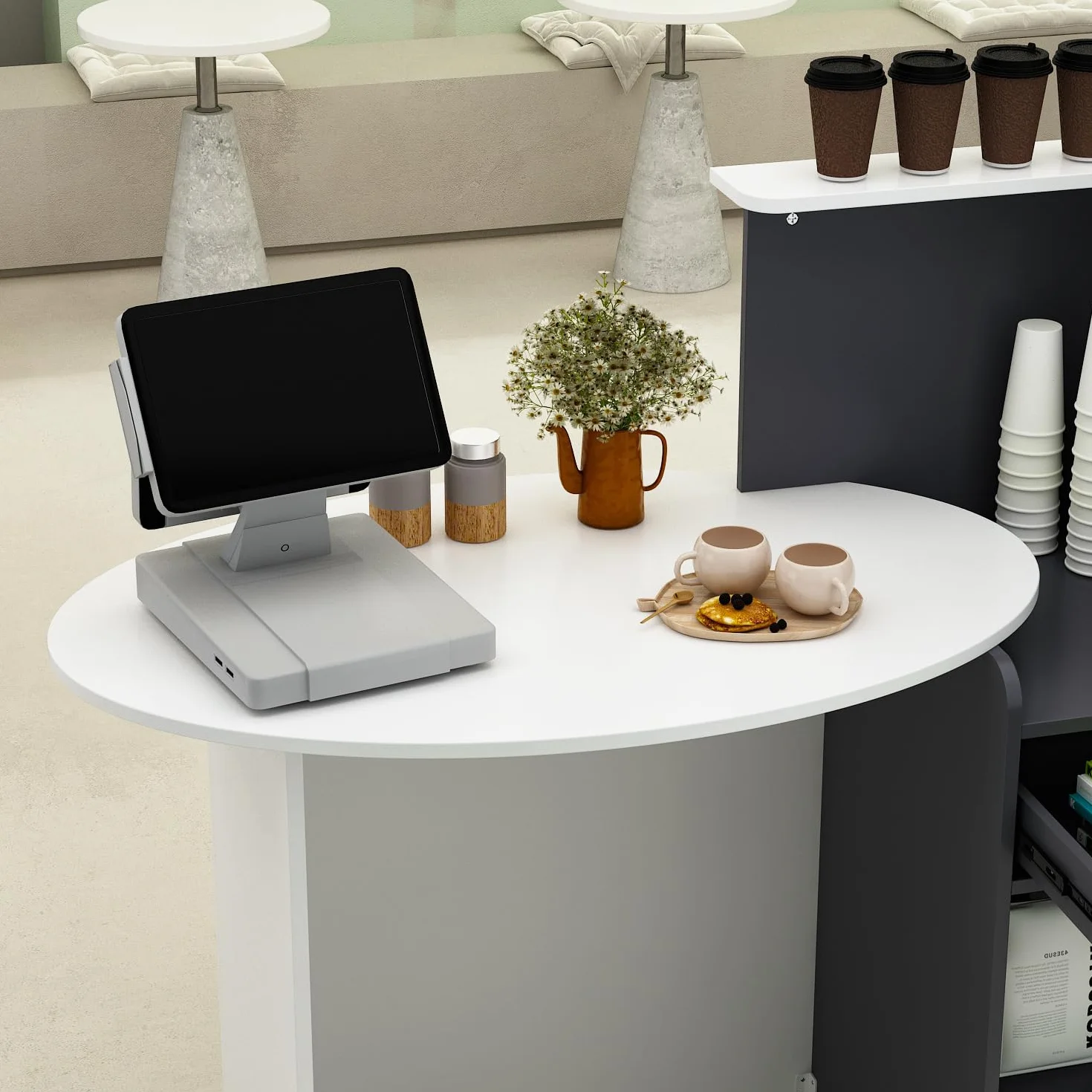 Banco reception Cassettiera con ripiano e cassetto, bancone patchwork nero-grigio, MDF, 40 x 121 x 110 cm