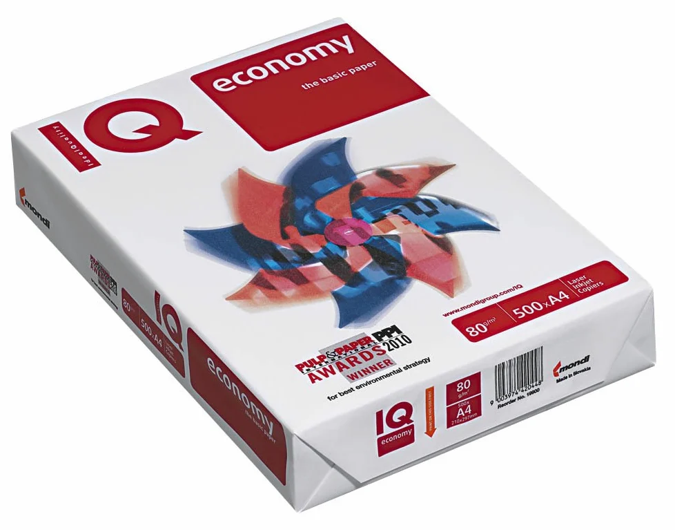 IQ IQECOA4 Carta economica per stampa e copia monocromatica, 80 gmq, A4 [5 risme da 500 fogli]