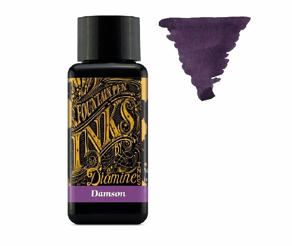 Diamine - Inchiostro per penna stilografica da 30 ml - Ruota dei colori - 6 flaconi - Writers Blood, Cool Green, Misty Blue, Seppia, Flamingo Pink, Damson