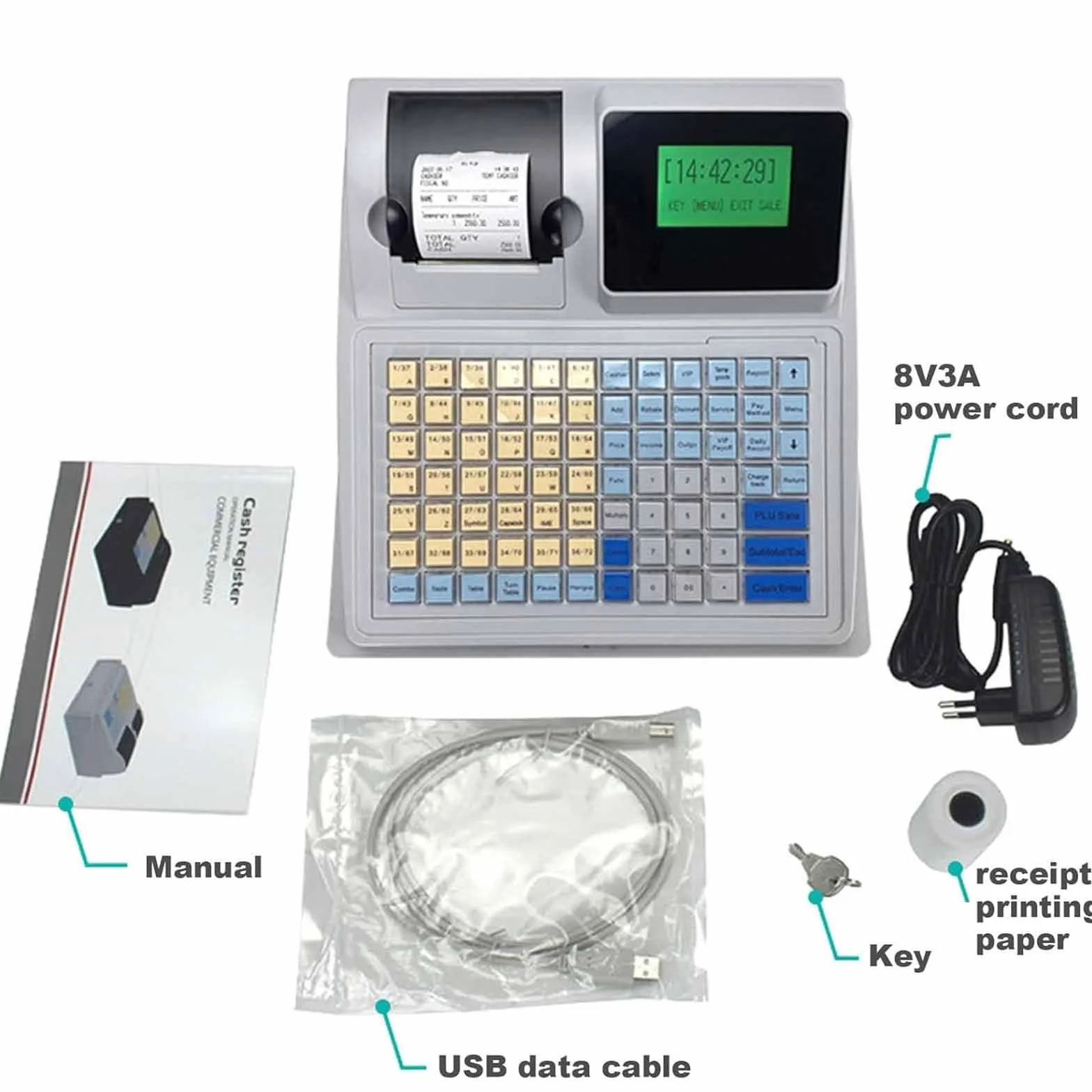 Registratore di cassa a 81 tasti, registratore di cassa elettronico per piccole imprese, registratore di cassa commerciale a 8 LED digitali con cassetto, uso per negozi/ristoranti