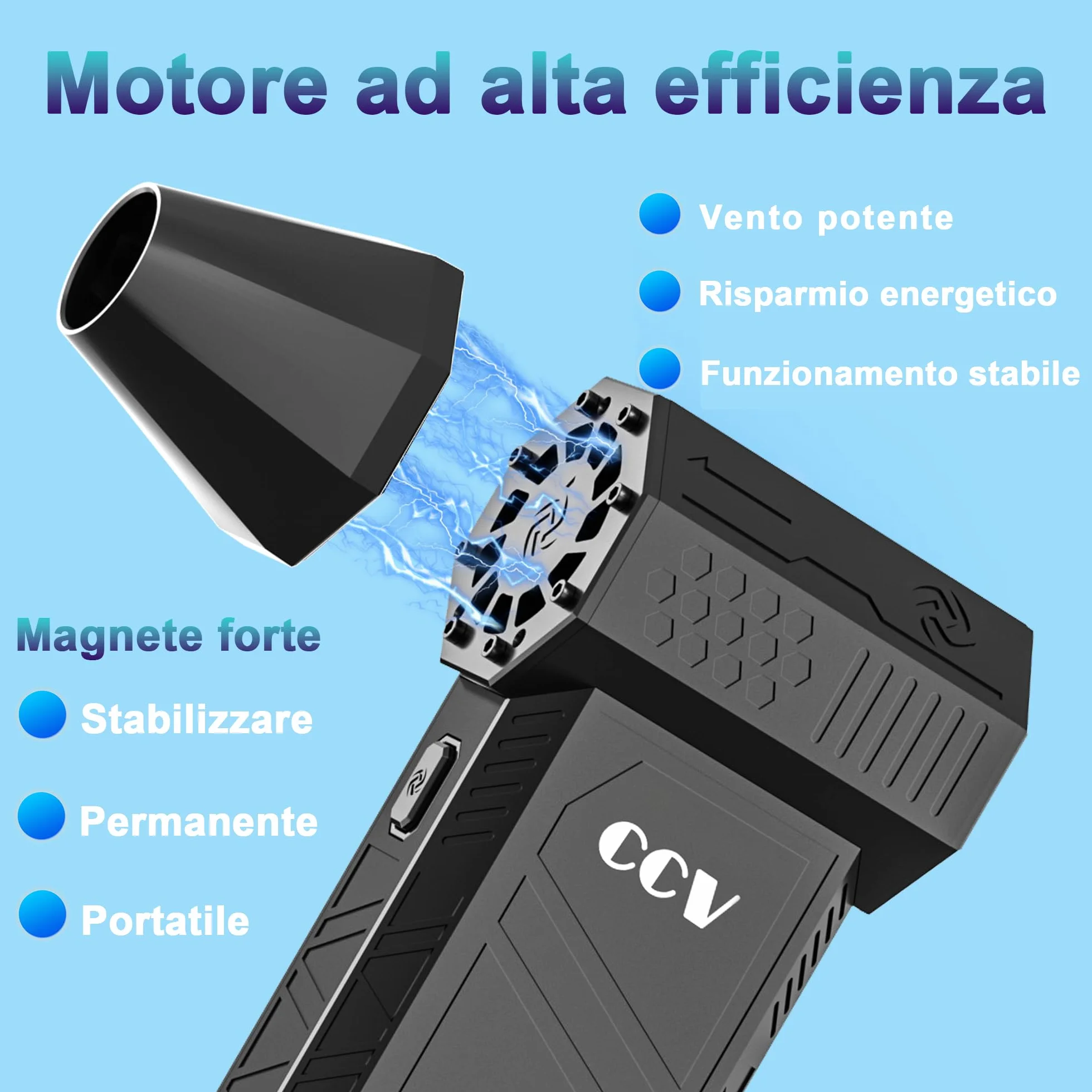 CCV Soffiatore Aria Compressa - 150000RPM Spolverino ad aria compressa la pulizia di tastiera e PC 3 ingranaggi regolabile Cordless Jet Dry Blower soffiatore d'aria per auto e casa (ferroso)
