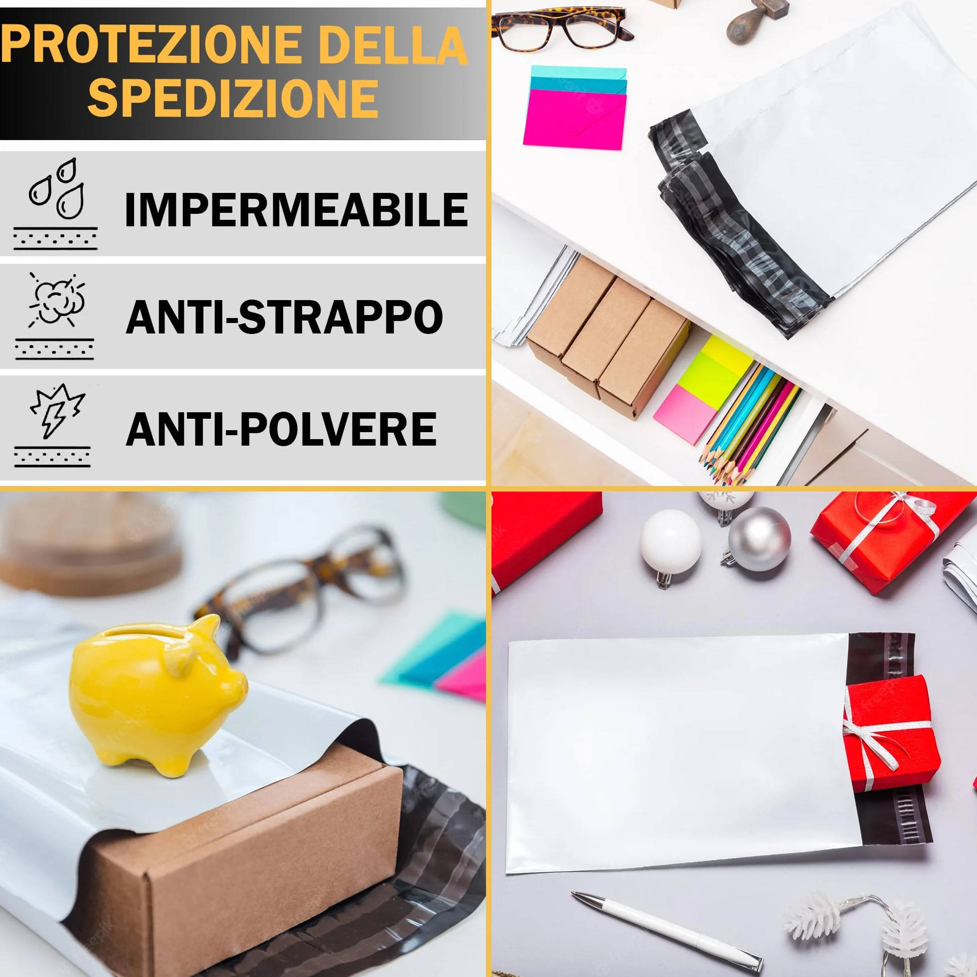 Sacchetti Spedizione Autoadesivi Opaqui 100Pcs 4 Misure Resistenti all'Acqua e Strappi per Vinted
