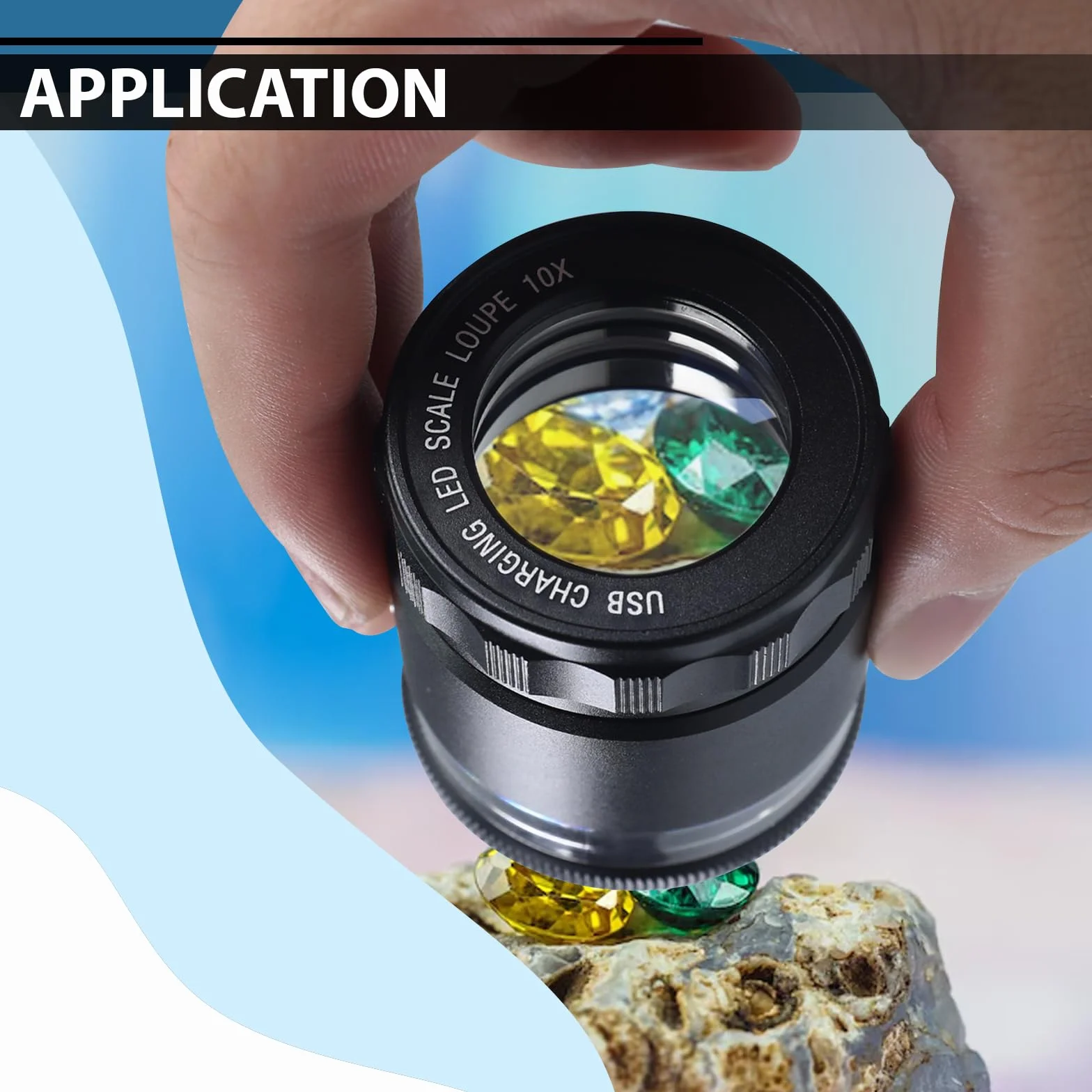 Lente d'ingrandimento 10X ricaricabile 6 LED 25 mm per gioiellieri gemme monete francobolli orologi