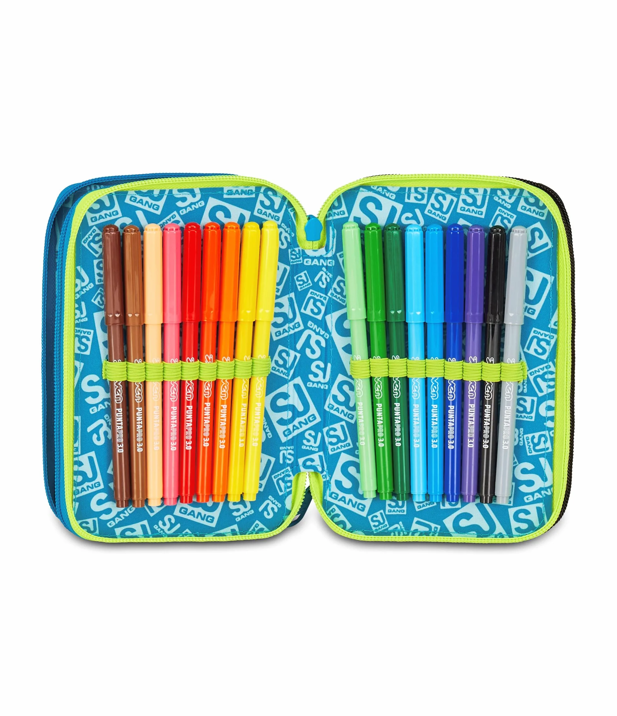 Astuccio Scuola 3 Zip Led Look Blu Portapenne Triplo Scomparto Completo
