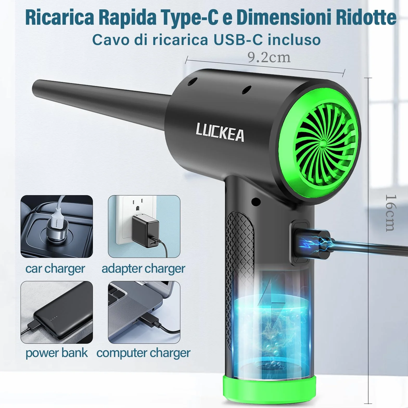 Soffiatore PC Aria Compressa Pulizia PC - Air Duster Depolveratore Elettrico per PC, 6000 mAh Batteria Soffiatore Aria Compressa per Tastiera, Elettronica, Bomba Aria Secca Pulizia PC