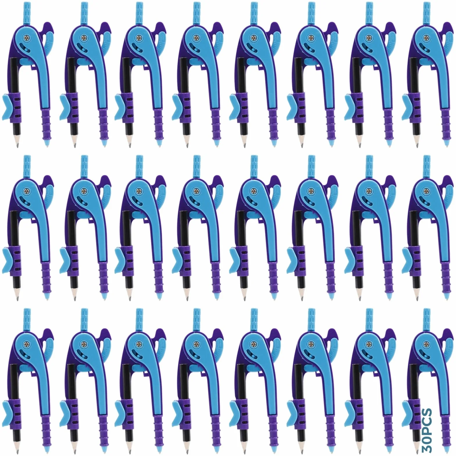 30 compasso geometrico per studenti, 14,2 cm, in plastica, con matite, regolazione rapida, angoli arrotondati, forniture scolastiche, multicolore