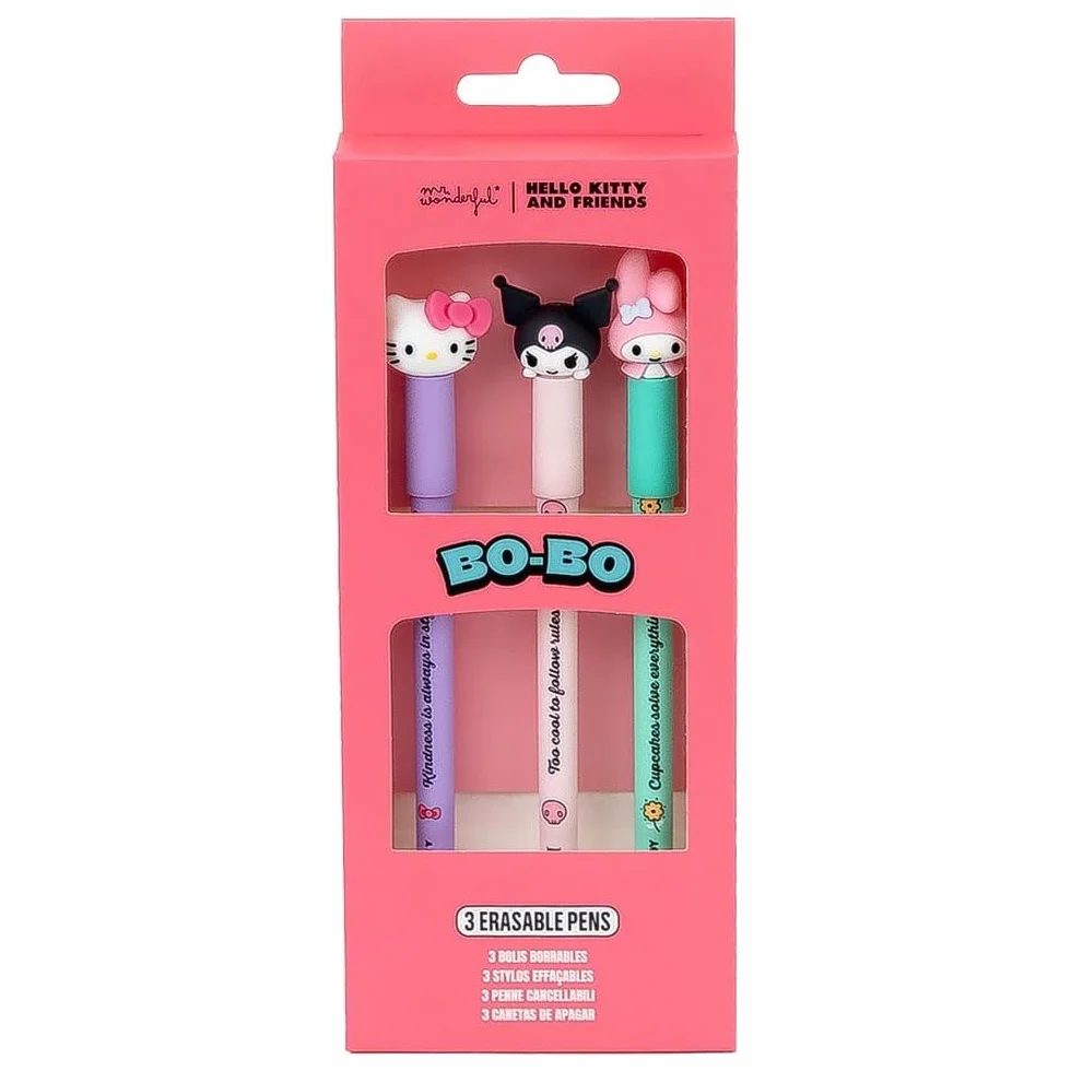 Mr. Wonderful Set di 3 Penne Cancellabili Bo-Bo Hello Kitty My Melody Kuromi